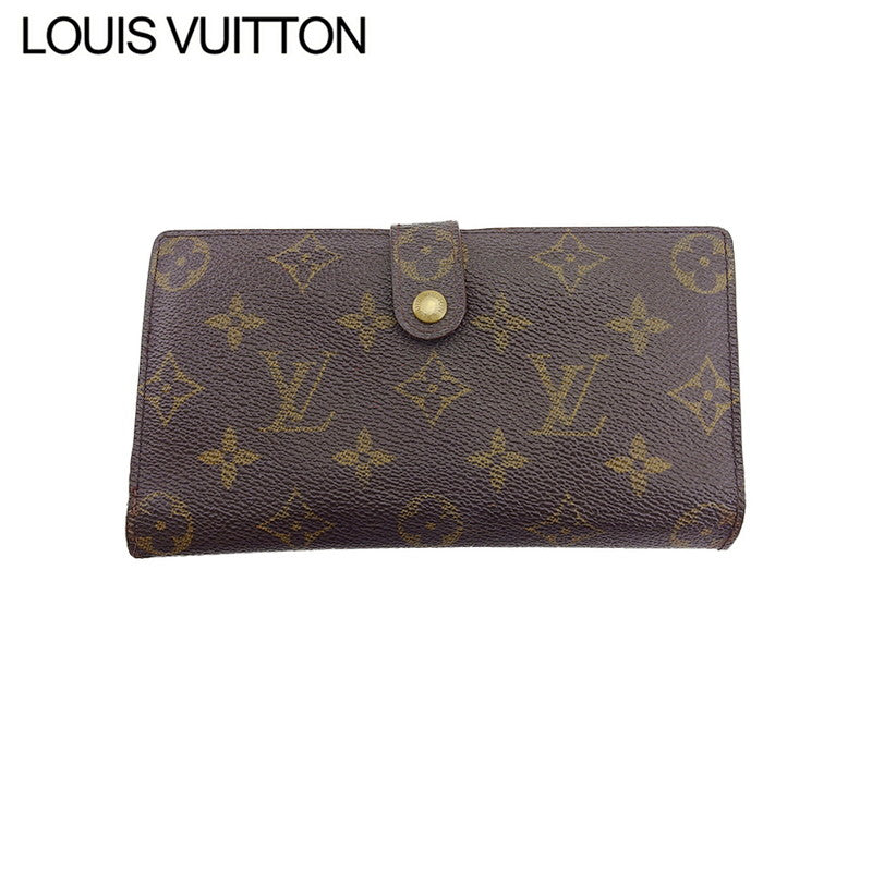 Louis Vuitton Long Purse T61217 North America Brown Beige Gold Wallet Case