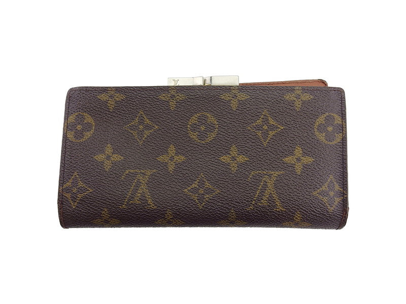 Louis Vuitton Long Purse T61217 North America Brown Beige Gold Wallet Case