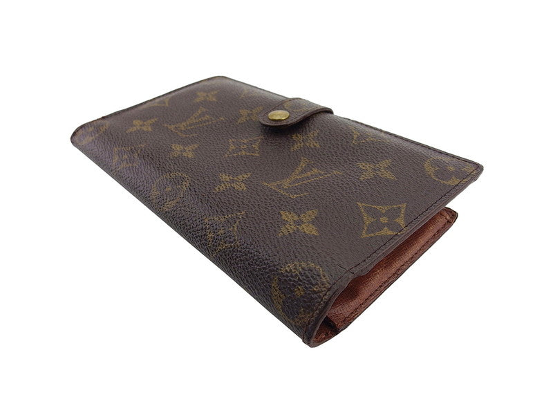 Louis Vuitton Long Purse T61217 North America Brown Beige Gold Wallet Case
