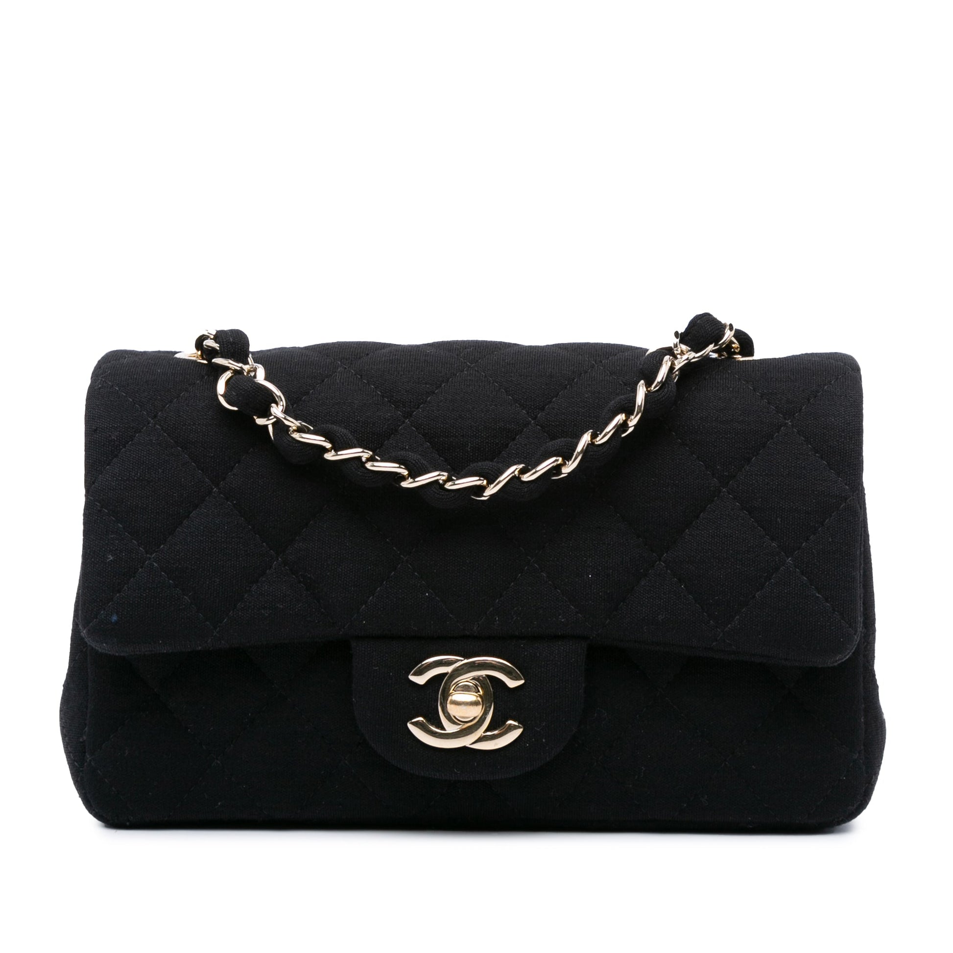 Black Chanel Mini Rectangular Classic Jersey Single Flap Crossbody Bag