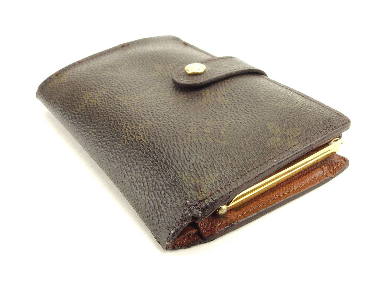 Louis Vuitton Bifold M61663 Portonevie Vienova Brown Beige Gold Wallet Case T6072