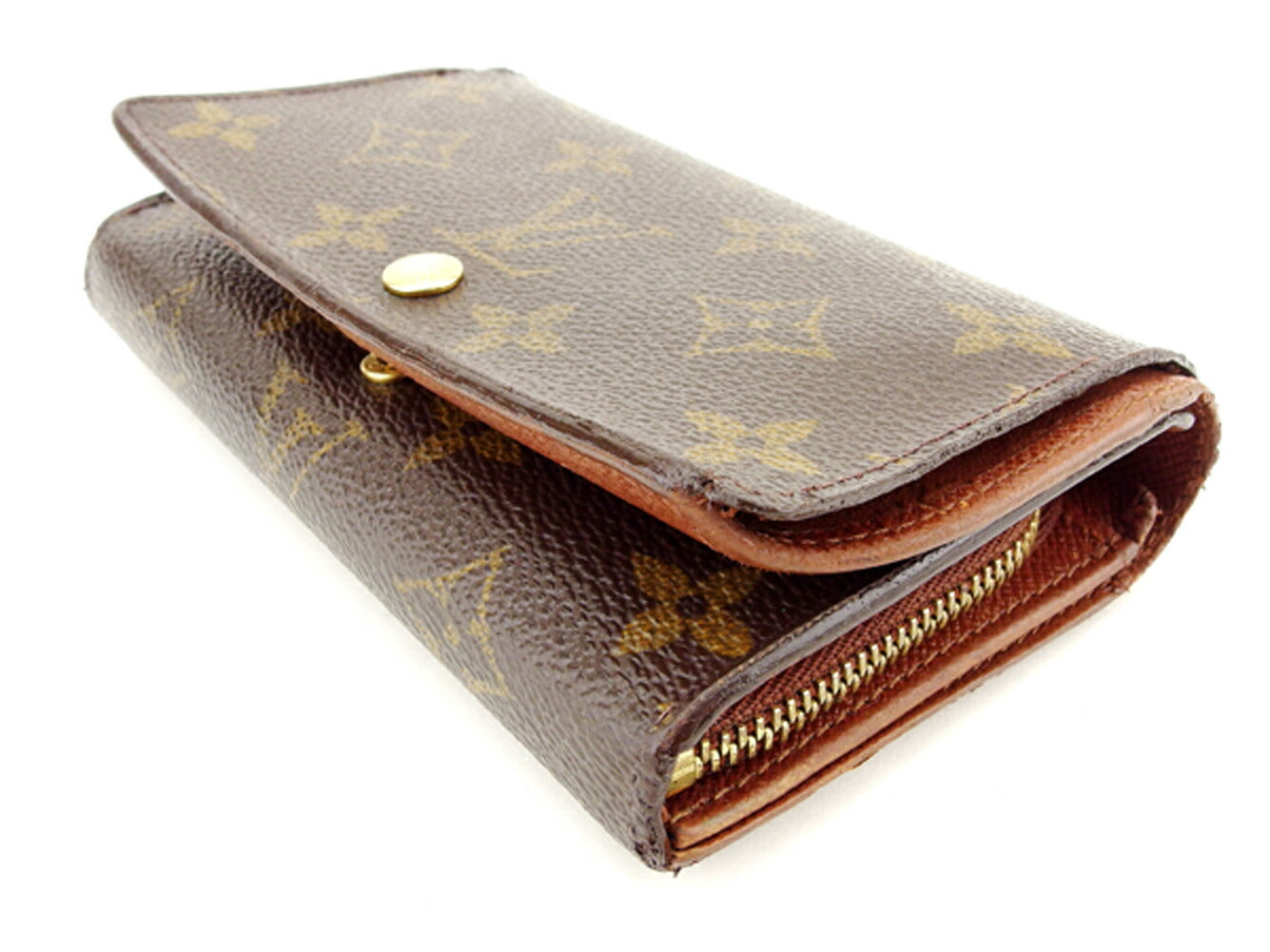 Louis Vuitton Long Purse M61730 Portonebi Tresol Brown Beige Gold Wallet Case T7585