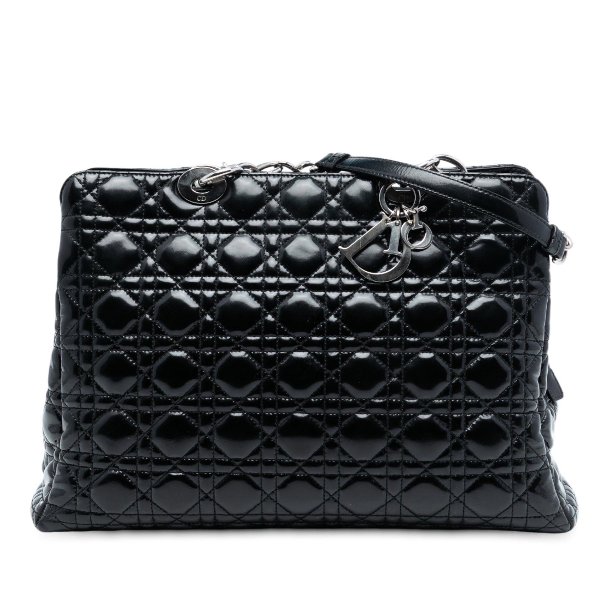 Dior Handbag Cannage Lady Soft Shopping Tote Patent Black Large Tote Bag