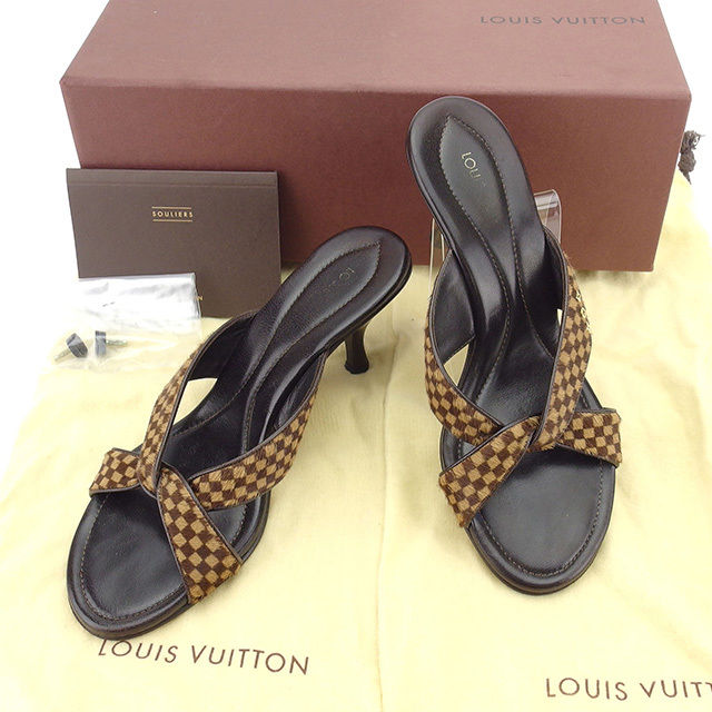 Louis Vuitton Mule x 36 Brown Beige Gold Shoes