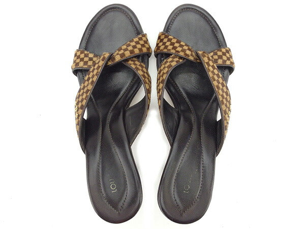 Louis Vuitton Mule x 36 Brown Beige Gold Shoes