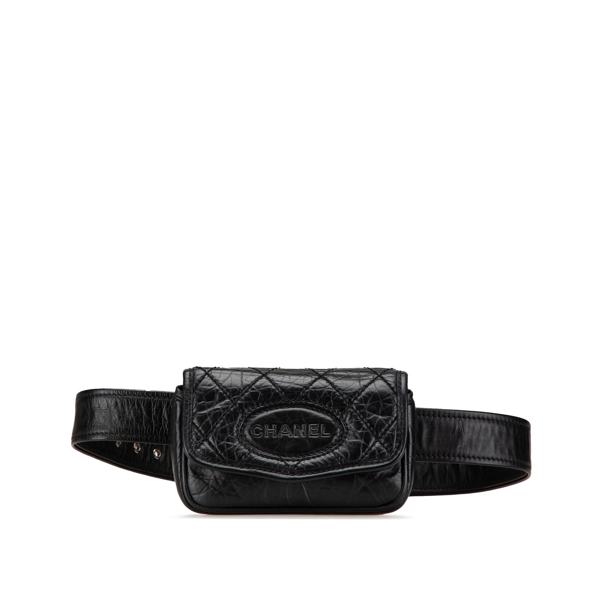 Black Chanel CC Aged Calfskin Logo Flap Belt Bag