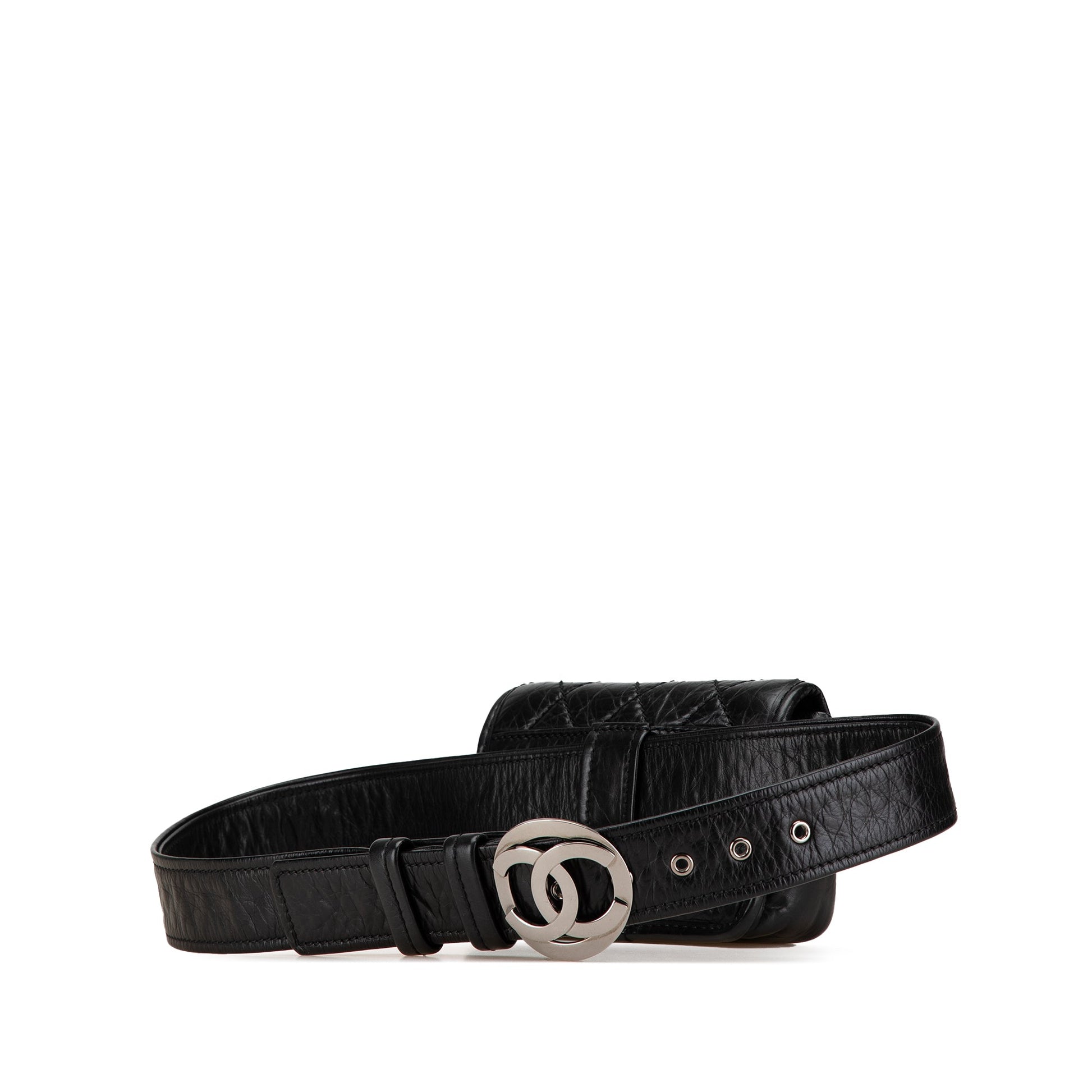 Black Chanel CC Aged Calfskin Logo Flap Belt Bag