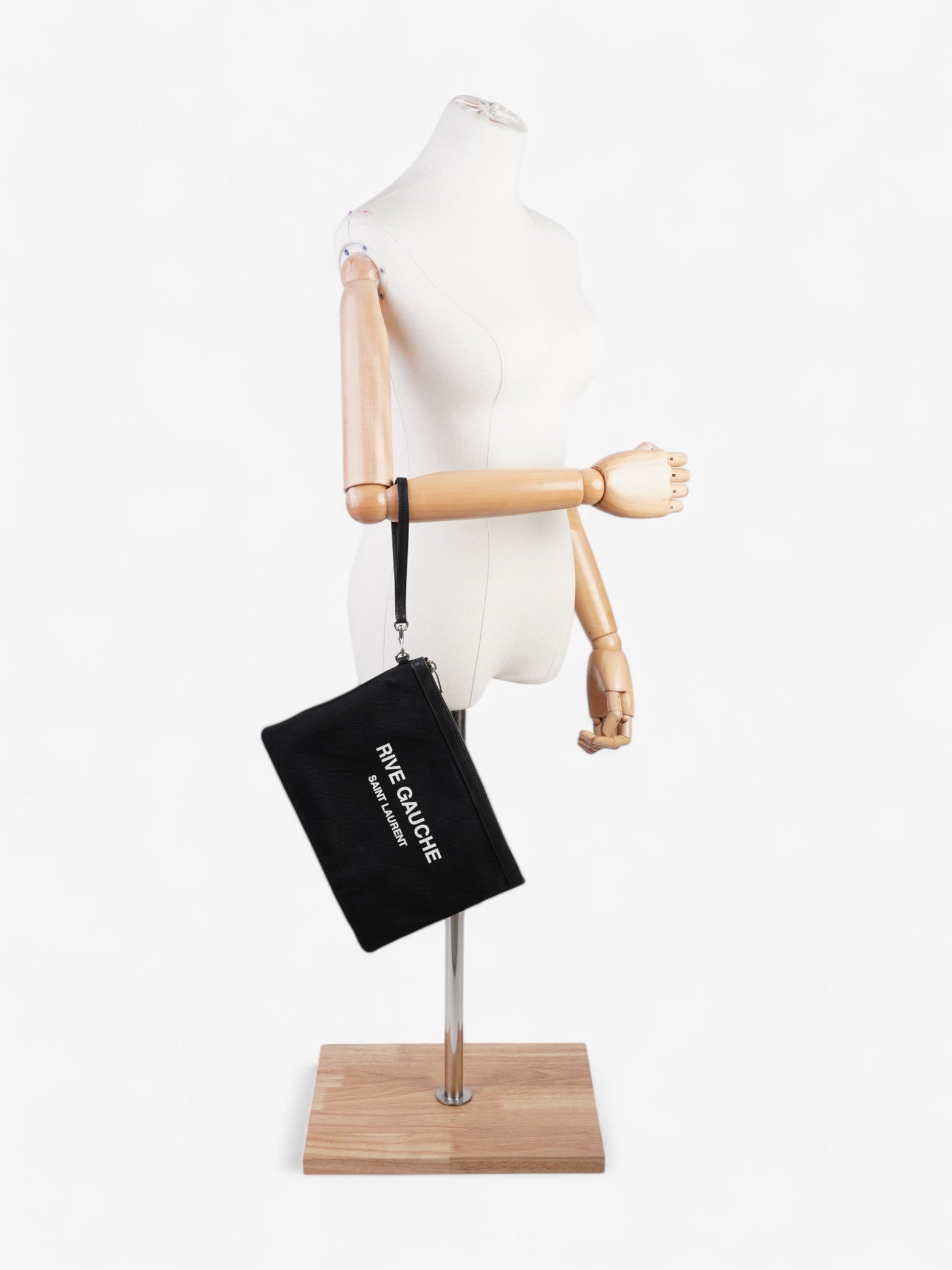 YSL Saint Laurent Rive Gauche Clutch Canvas Black White Clutch Bag