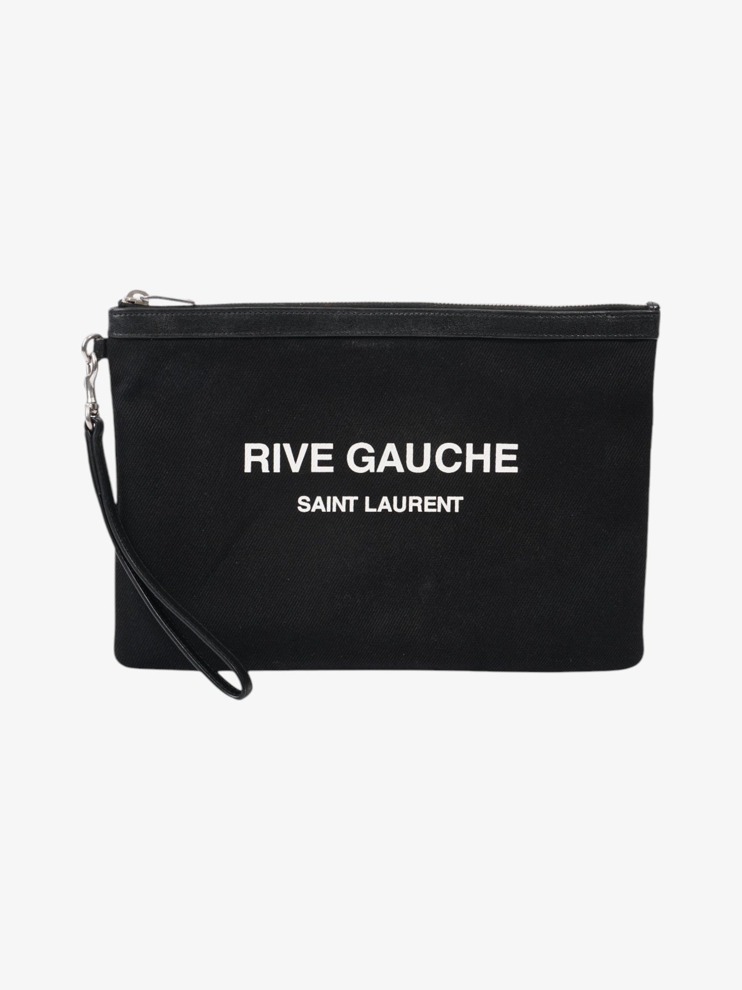 YSL Saint Laurent Rive Gauche Clutch Canvas Black White Clutch Bag
