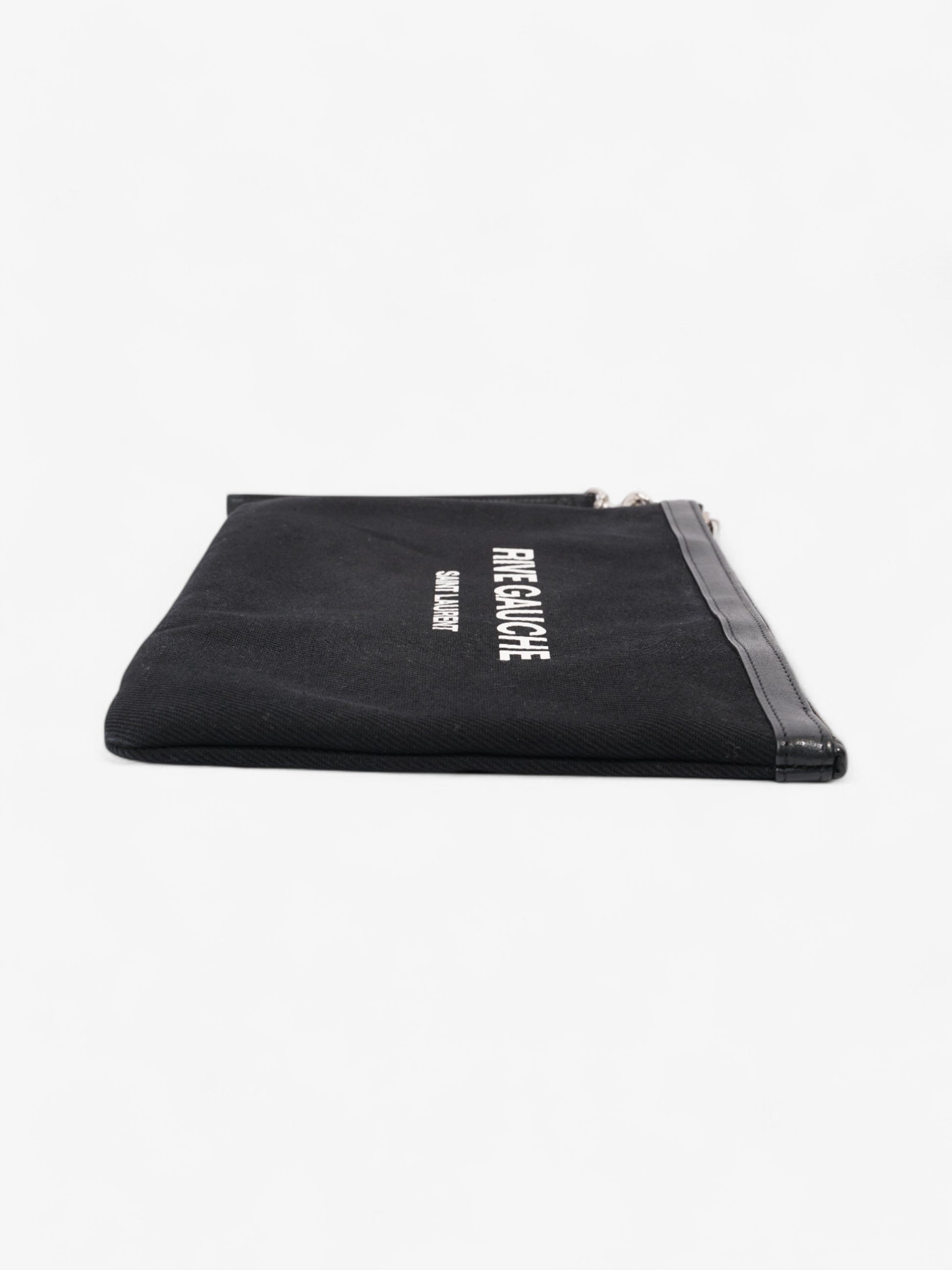 YSL Saint Laurent Rive Gauche Clutch Canvas Black White Clutch Bag