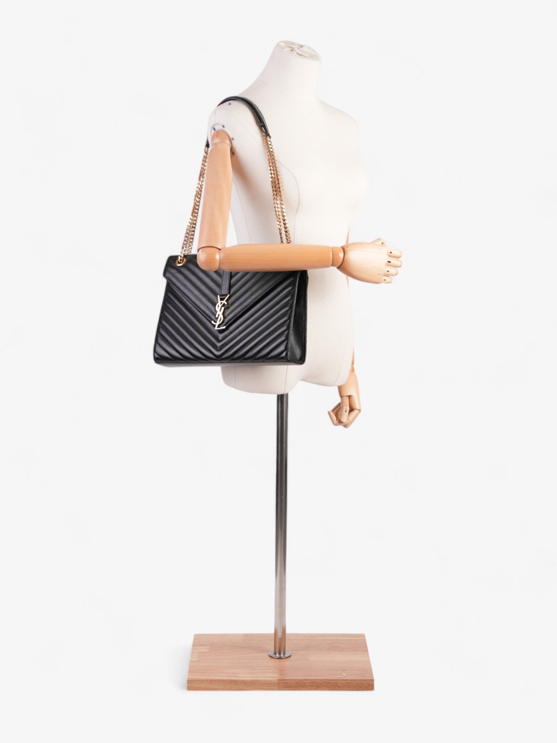 YSL Saint Laurent Envelope Grained Shoulder Bag Leather Black Large Grained Leather Large