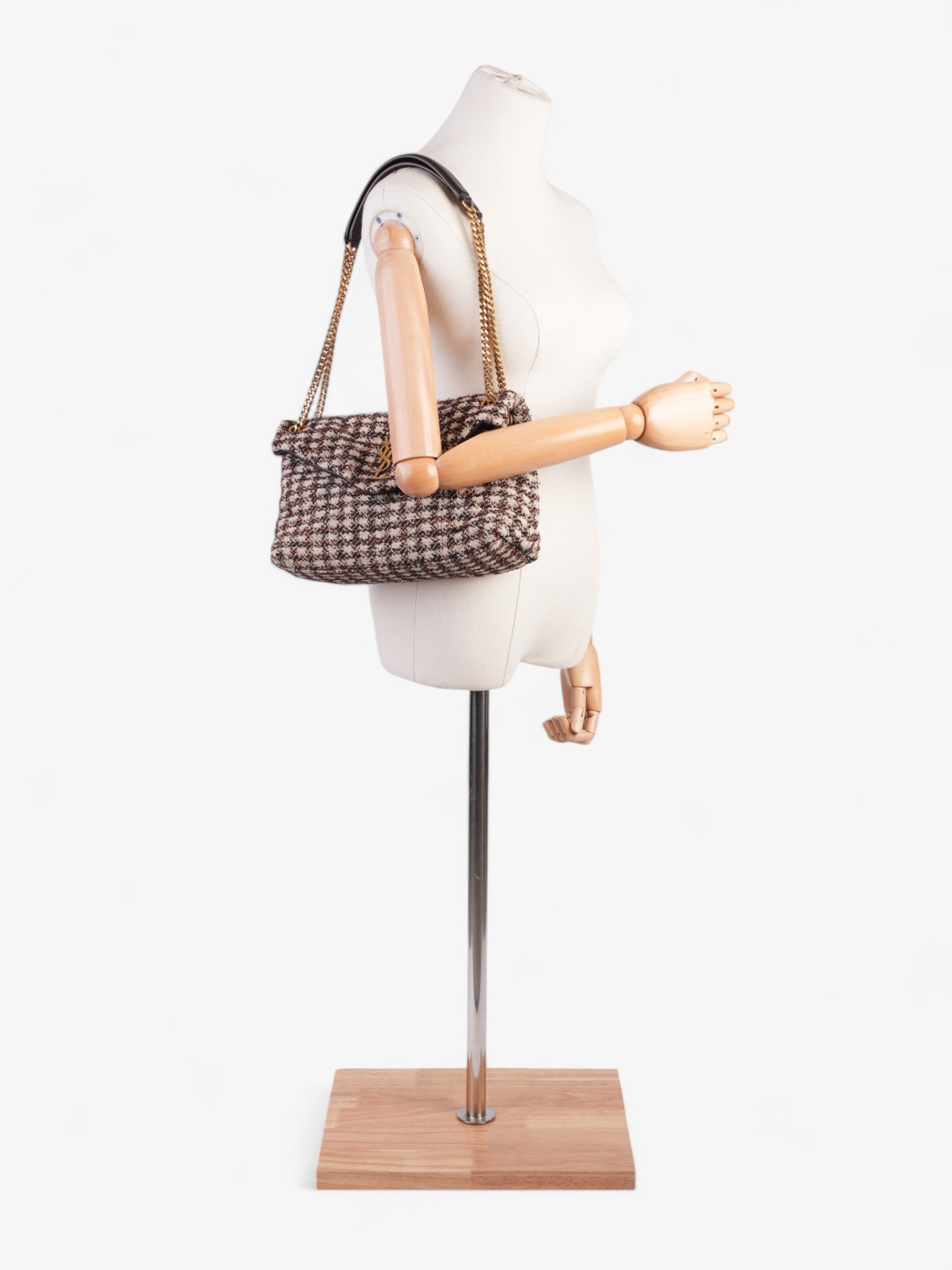 YSL Saint Laurent Lou Lou Burgundy Tweed Shoulder Bag Beige Medium