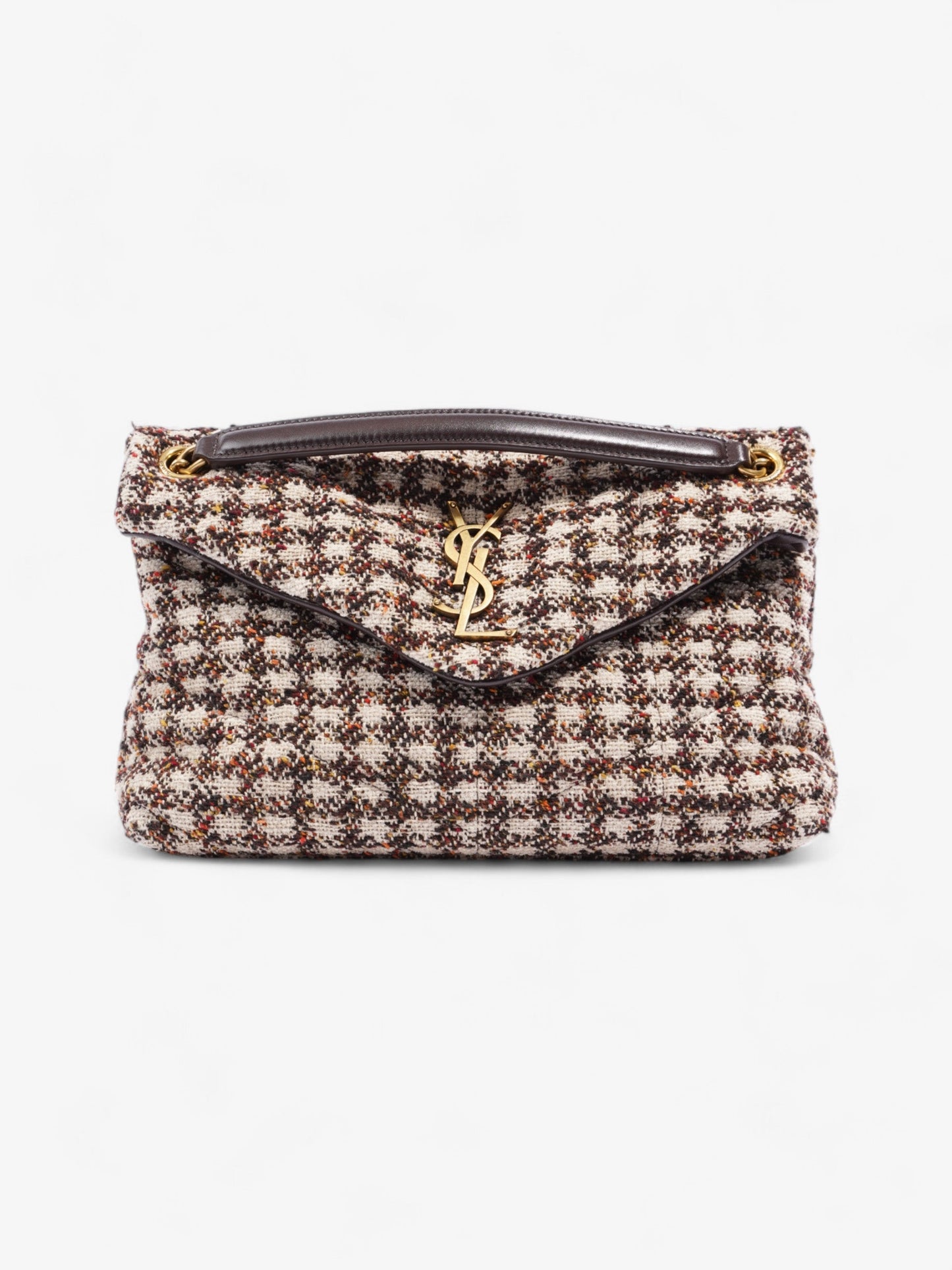 YSL Saint Laurent Lou Lou Burgundy Tweed Shoulder Bag Beige Medium