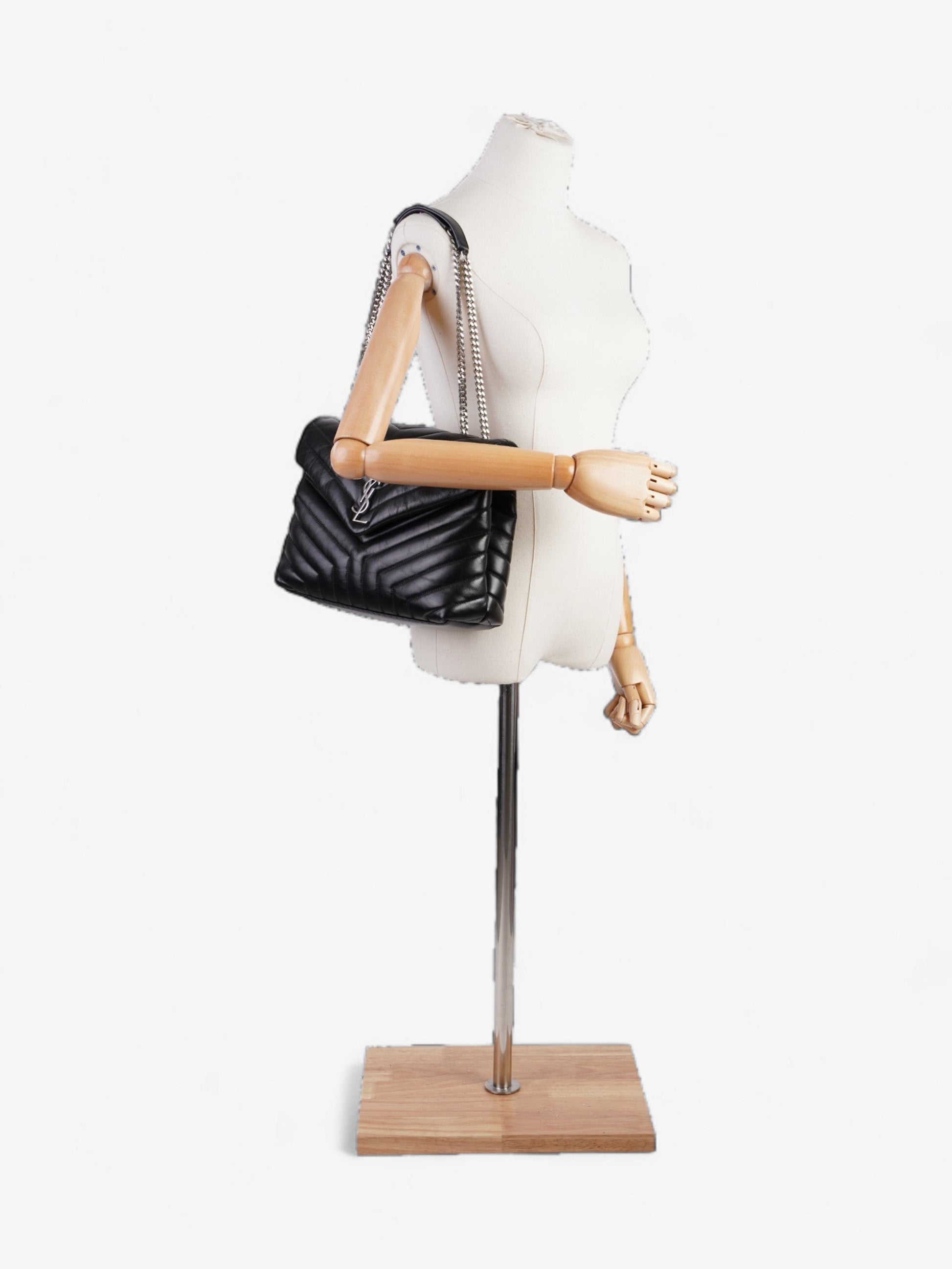 YSL Saint Laurent Lou Lou Puffer Shoulder Bag Leather Matelasse Black