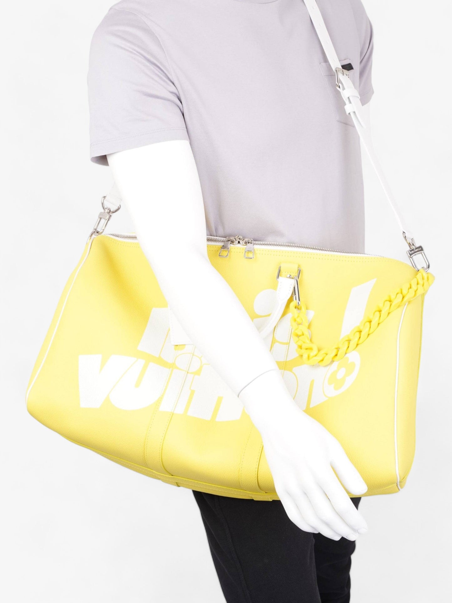 Louis Vuitton Keepall Bandouliere 50 Leather White Yellow Travel Bag