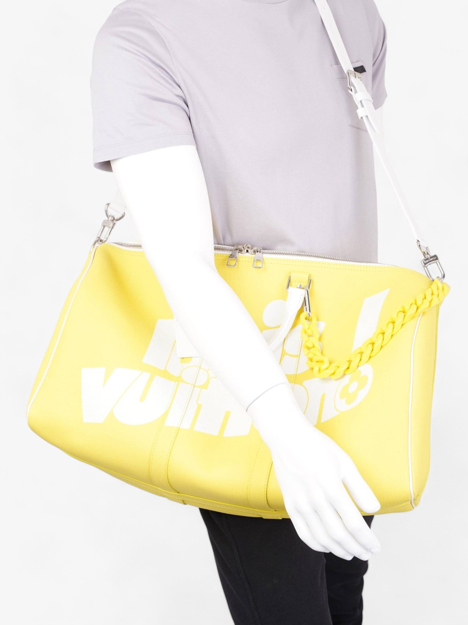 Louis Vuitton Keepall Bandouliere 50 Leather White Yellow Travel Bag