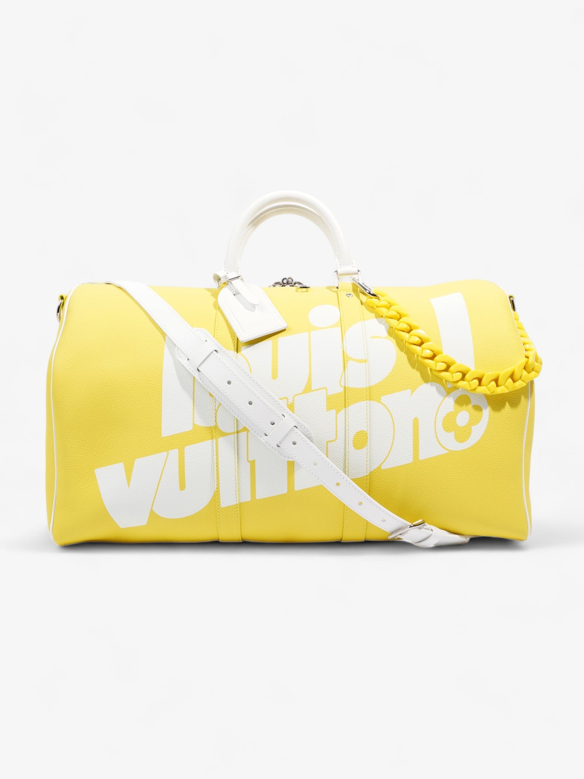 Louis Vuitton Keepall Bandouliere 50 Leather White Yellow Travel Bag