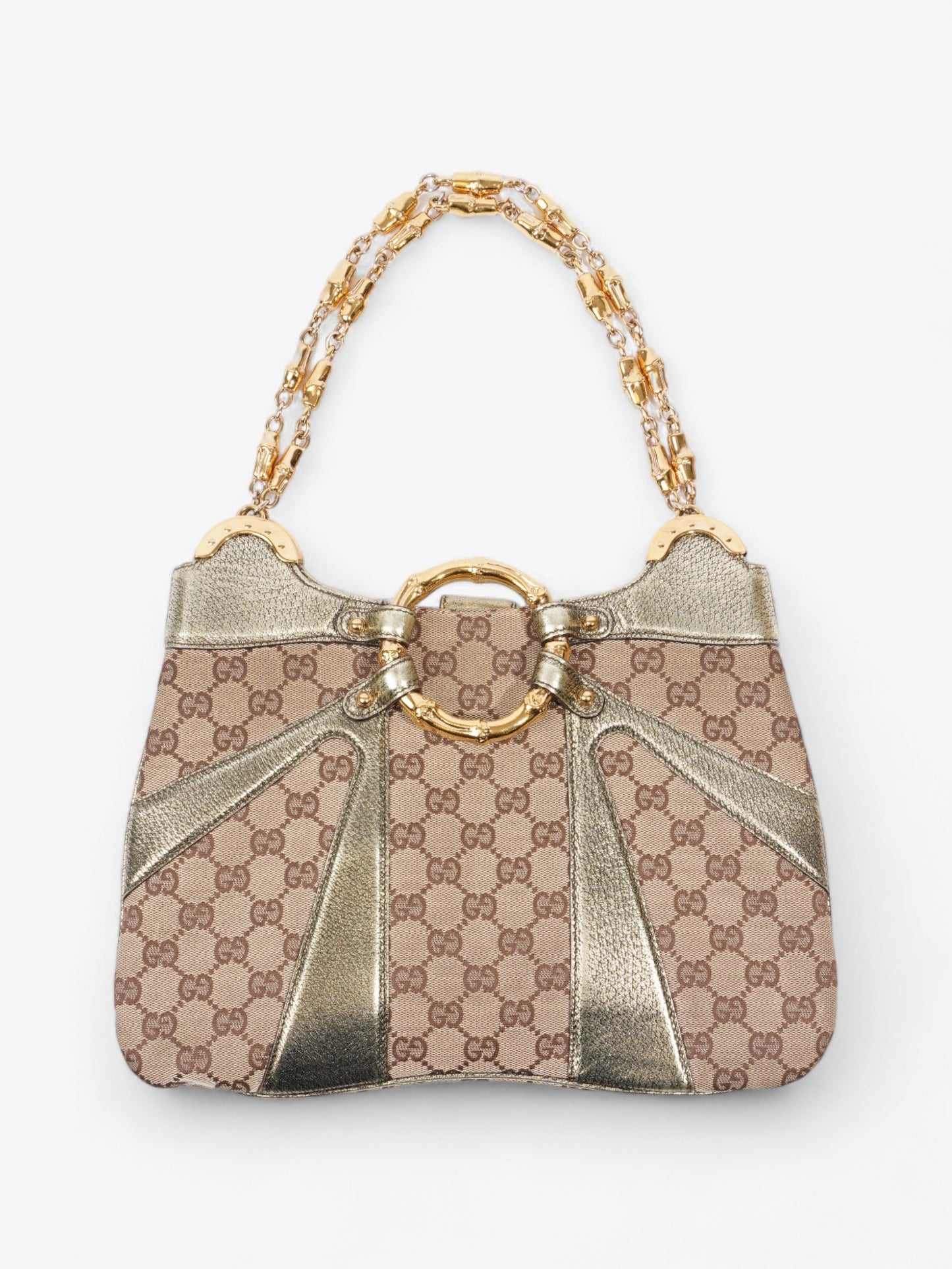Gucci Tom Ford Bamboo Shoulder Bag Supreme Metallic Canvas Chain