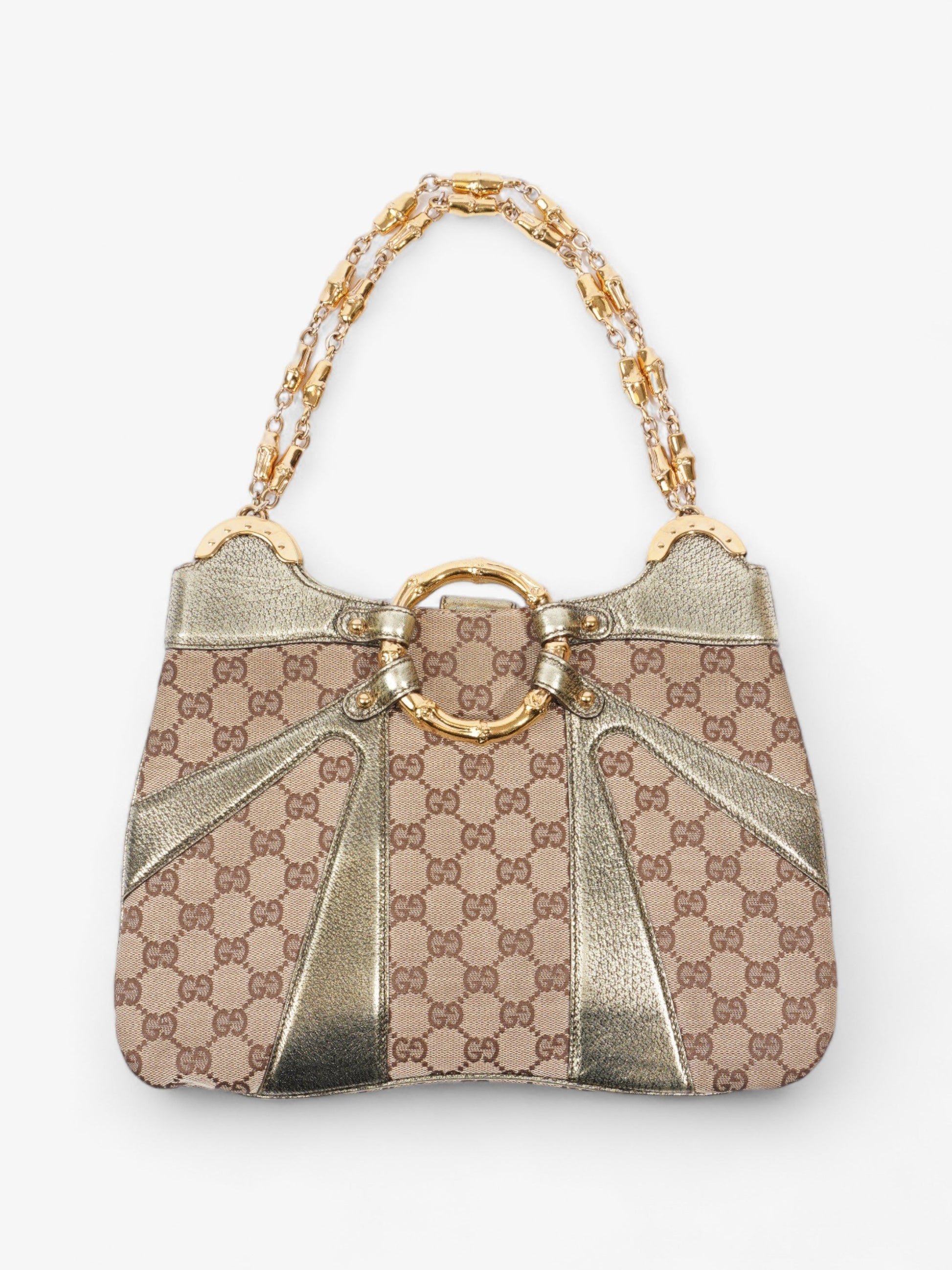 Gucci Tom Ford Bamboo Shoulder Bag Supreme Metallic Canvas Chain