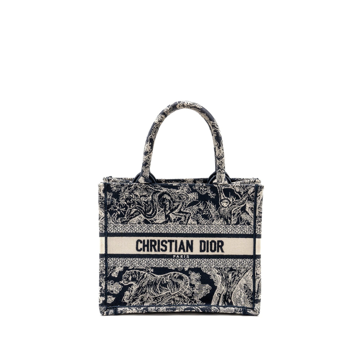 Dior Book Tote Toile De Jouy Reverse Embroidery White Blue Tote Bag