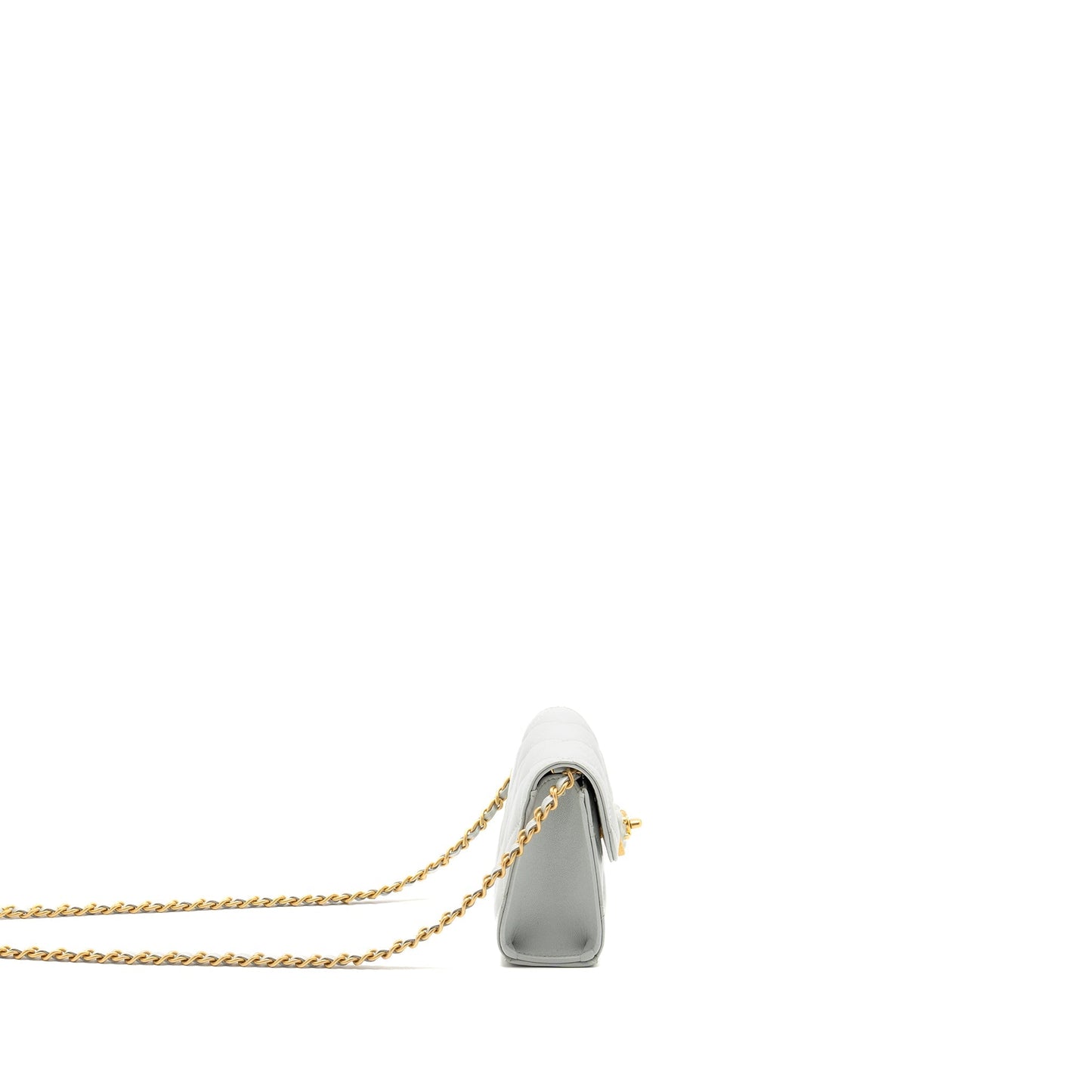 Chanel CC Enamel Heart Flap Lambskin Light Grey Clutch Bag