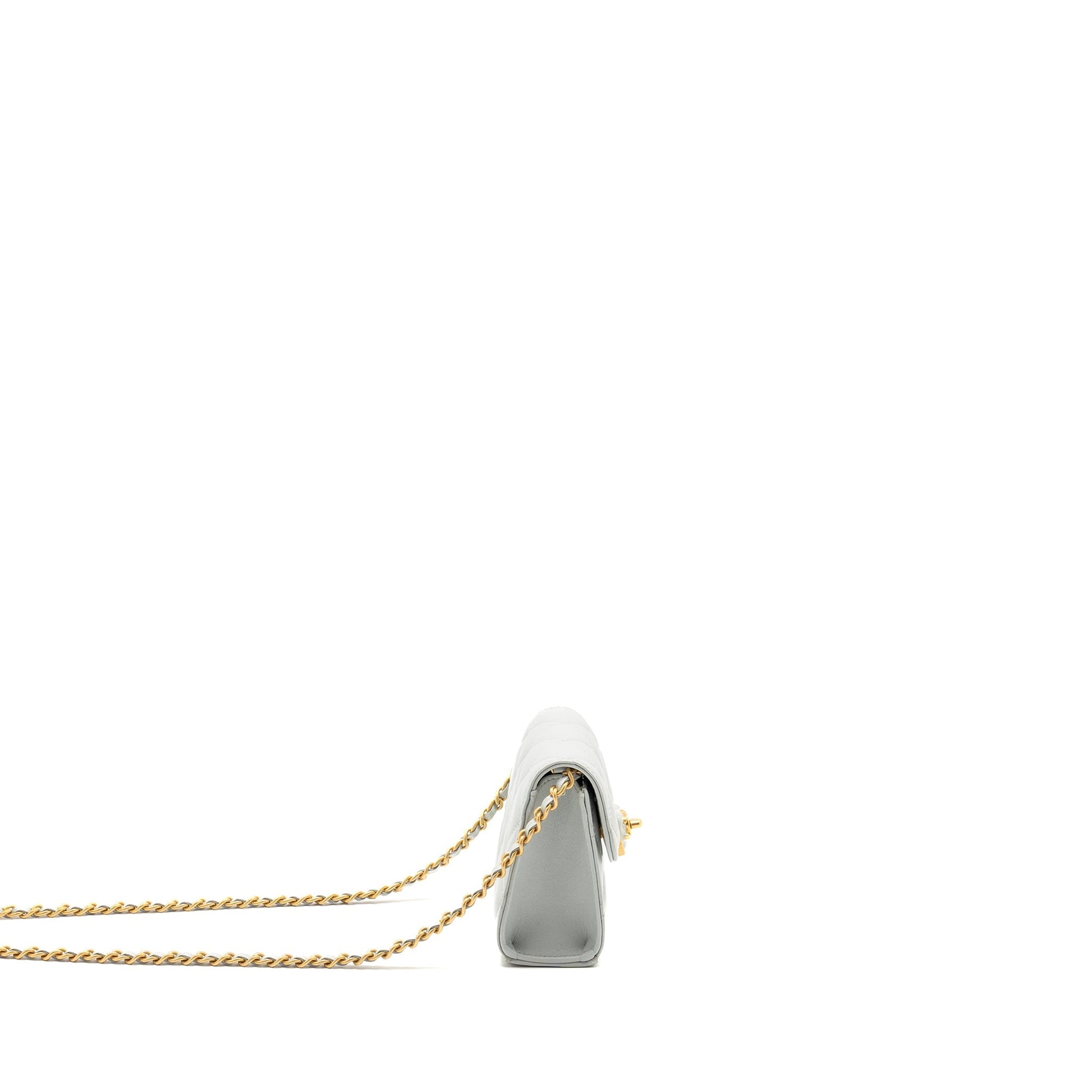 Chanel CC Enamel Heart Flap Lambskin Light Grey Clutch Bag