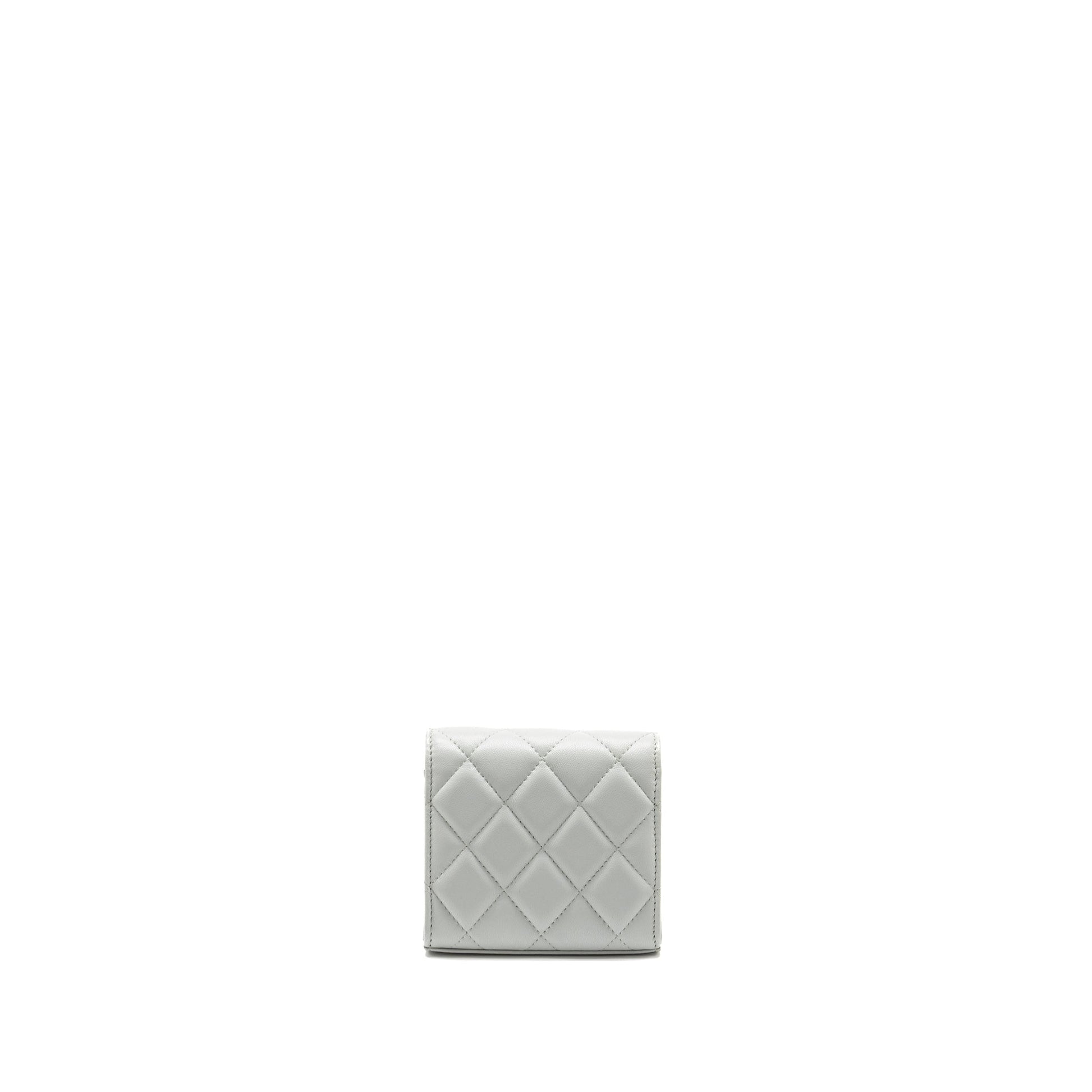 Chanel CC Enamel Heart Flap Lambskin Light Grey Clutch Bag
