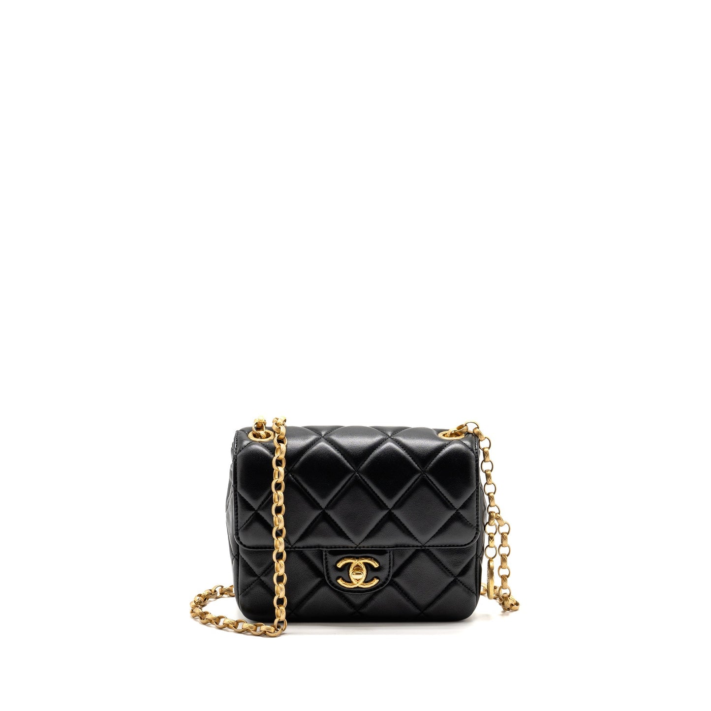 Chanel Quilted Flap Detailed Lambskin GHW Microchip Black Shoulder Bag