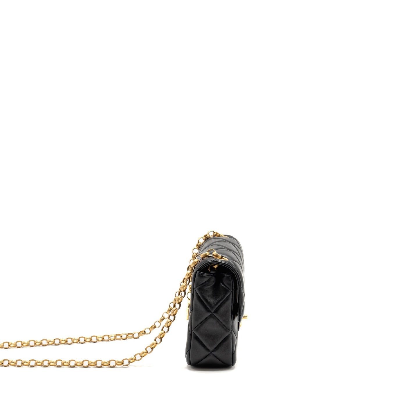 Chanel Quilted Flap Detailed Lambskin GHW Microchip Black Shoulder Bag