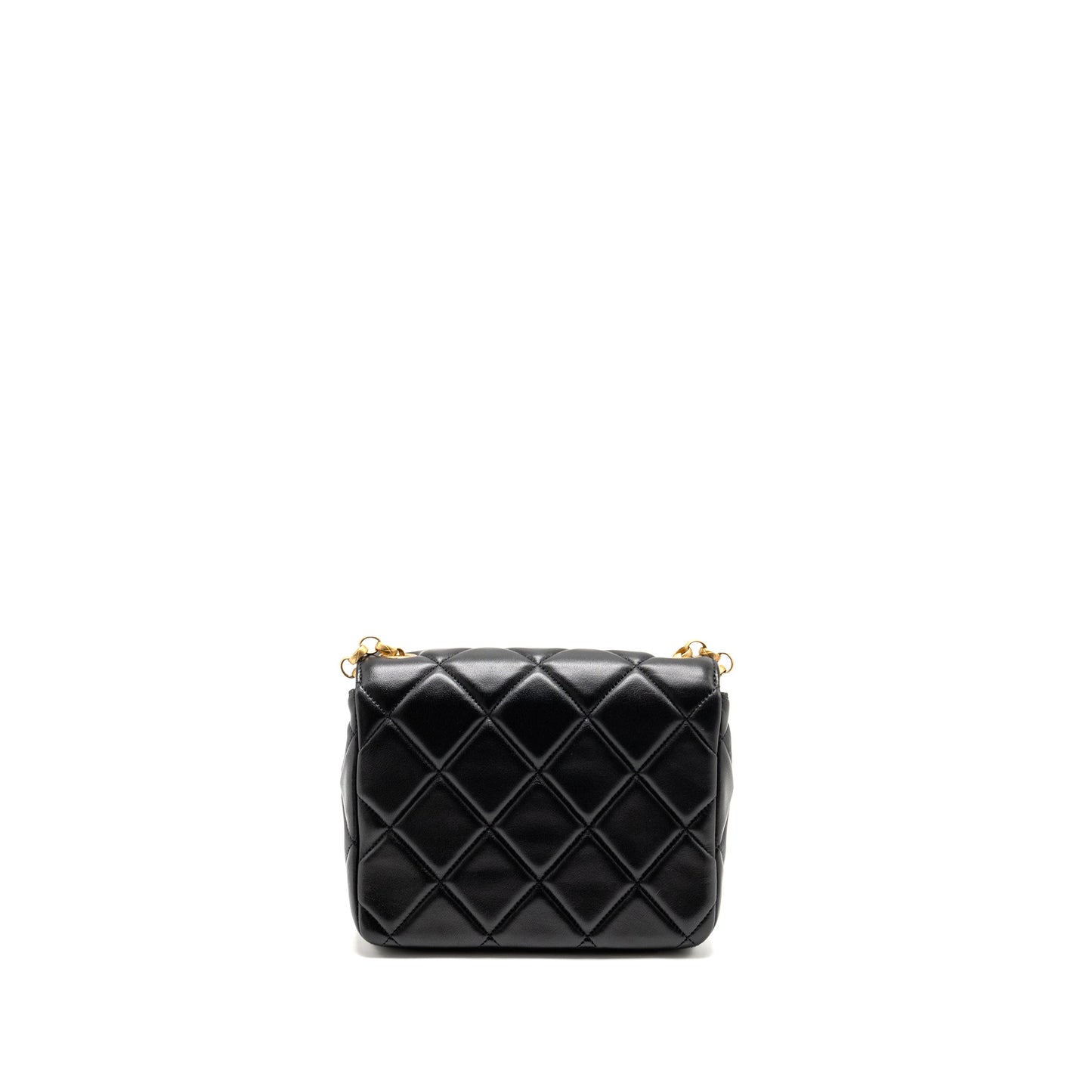 Chanel Quilted Flap Detailed Lambskin GHW Microchip Black Shoulder Bag