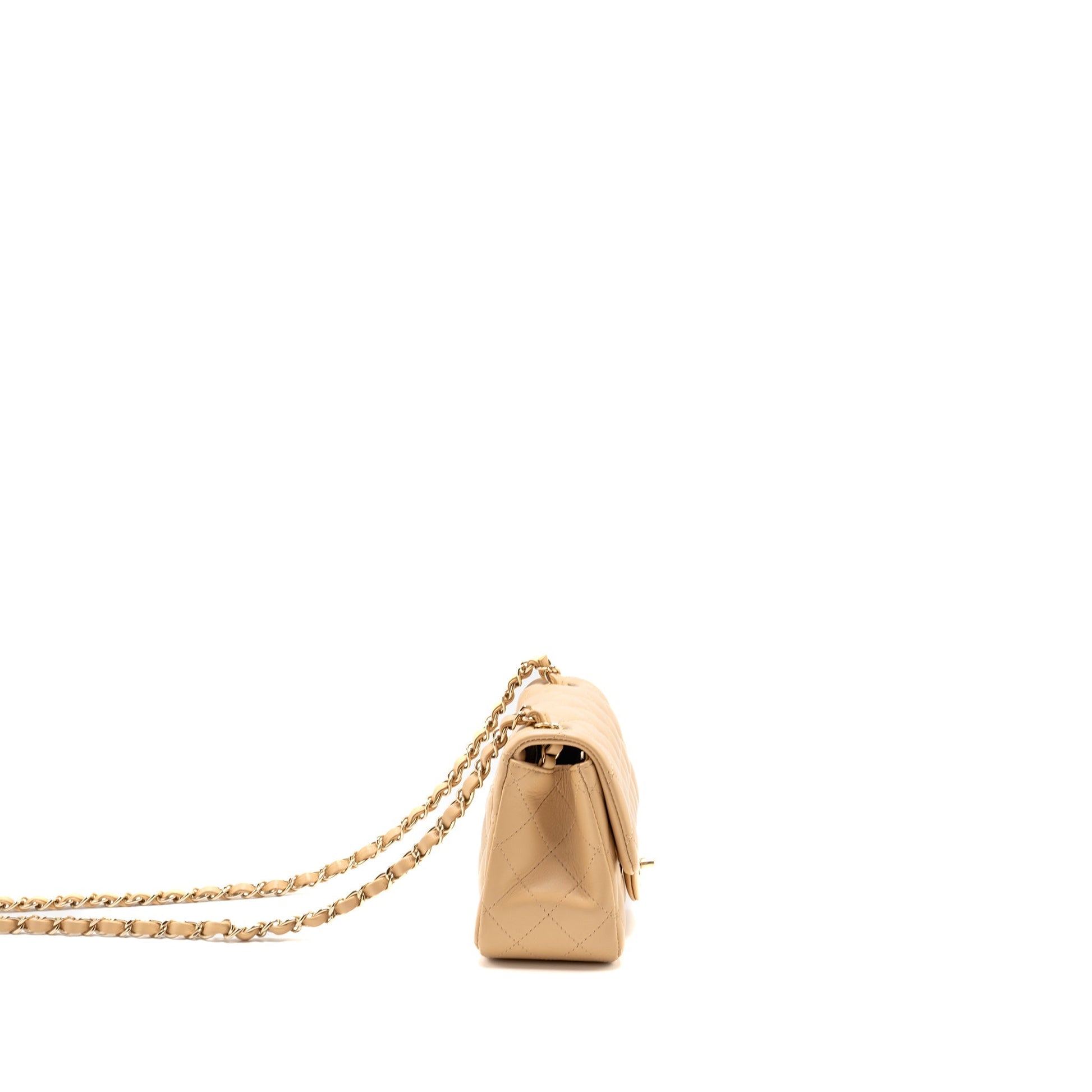 Chanel Square Flap Lambskin LGHW Microchip Beige Shoulder Bag