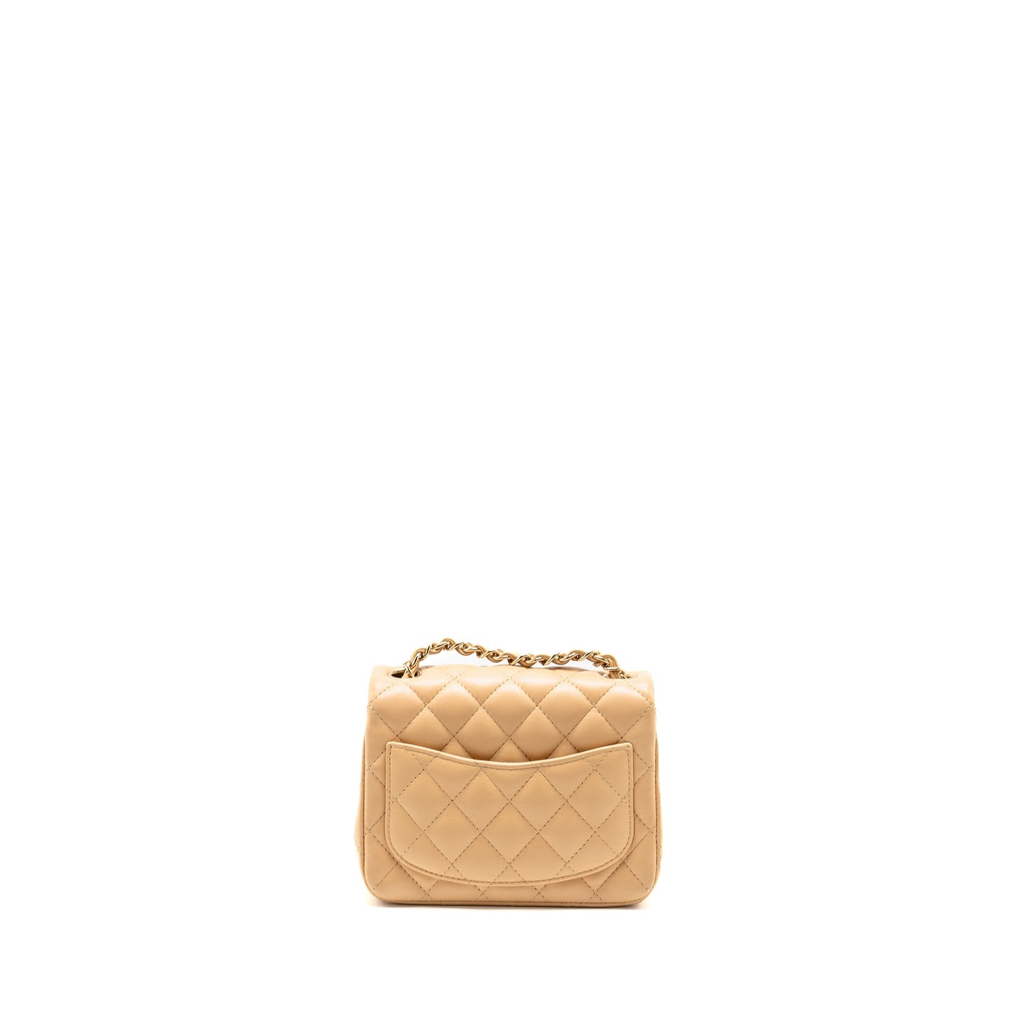 Chanel Square Flap Lambskin LGHW Microchip Beige Shoulder Bag