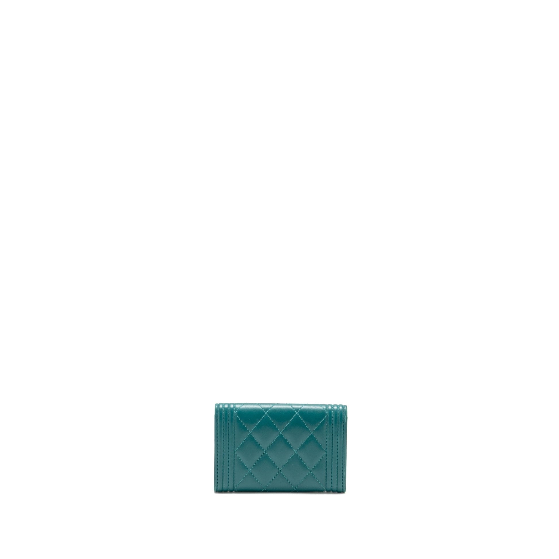 Chanel Boy Flap Card Holder Lambskin LGHW Green Wallet Case