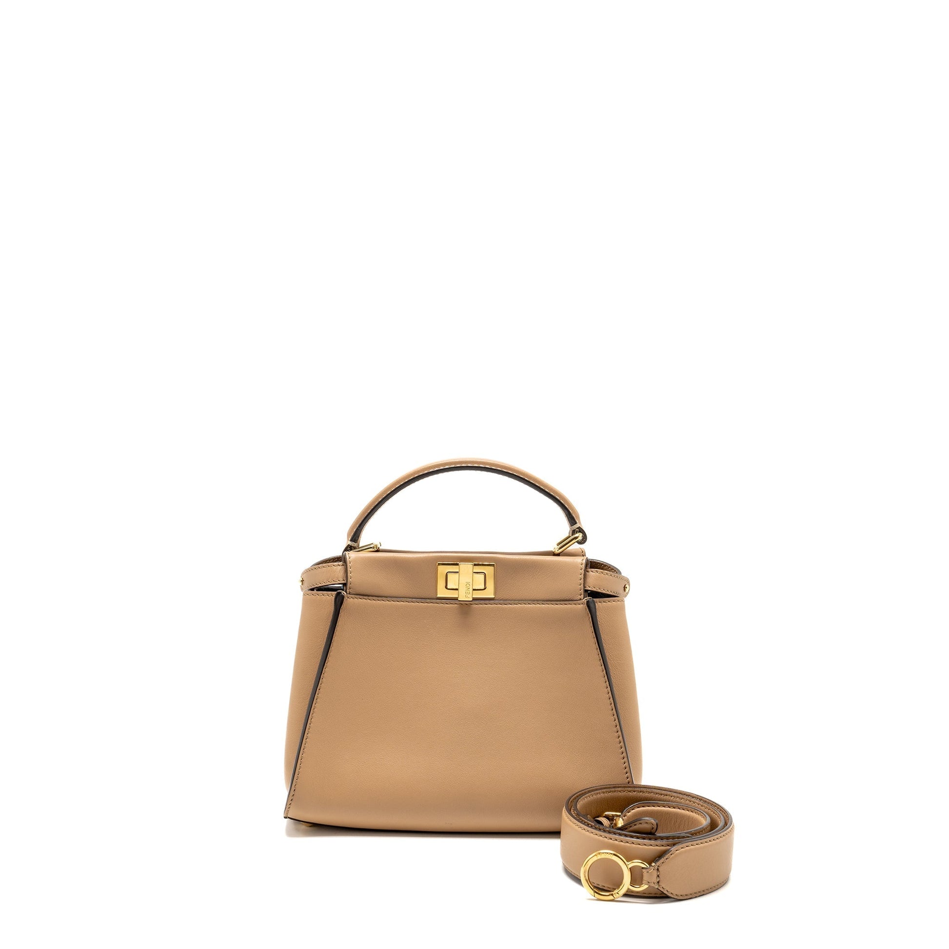 Fendi Peekaboo Calfskin Handbag Beige Mini Travel Bag