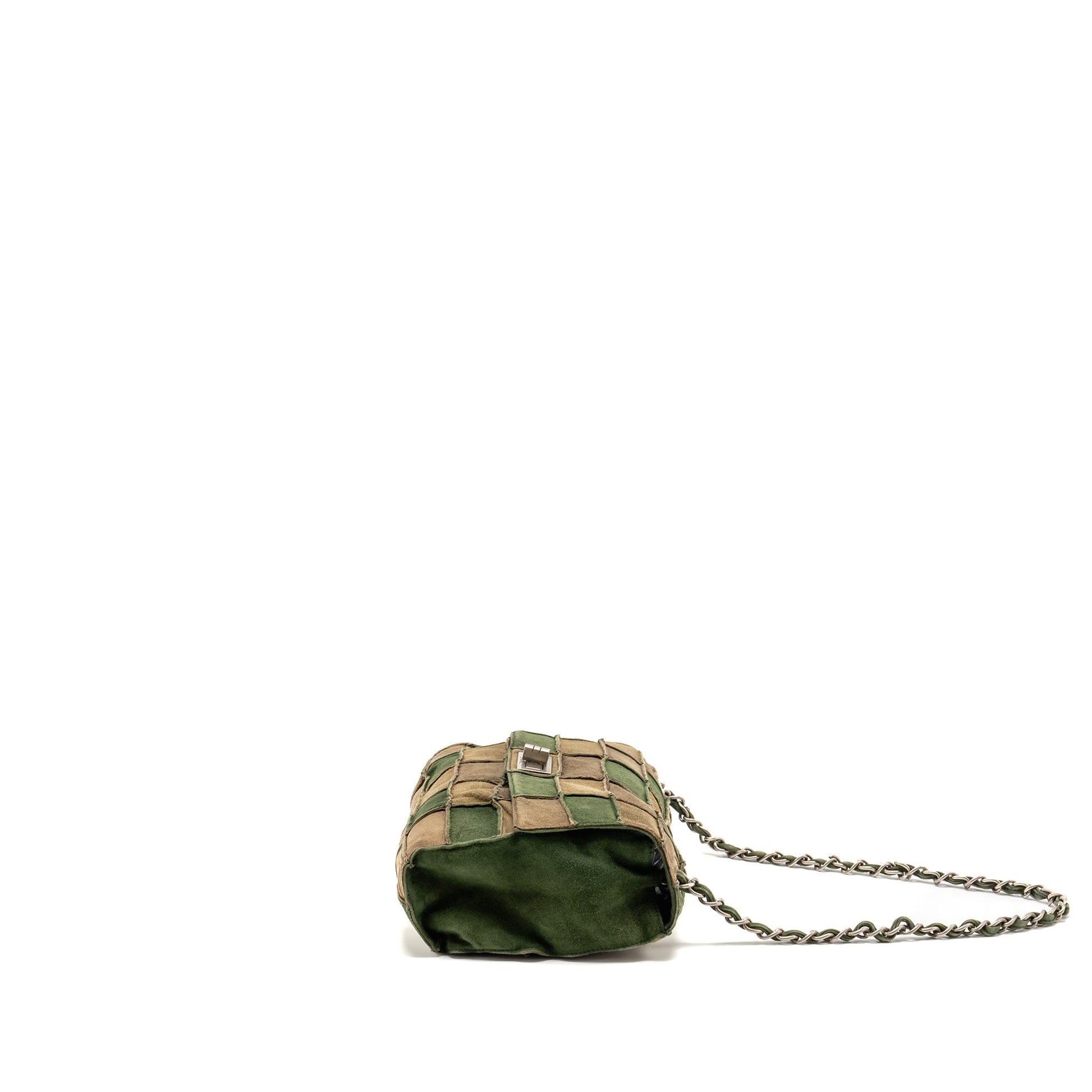 Chanel 2.55 Patchwork Single Flap Suede Dark Green Grey Shoulder Bag