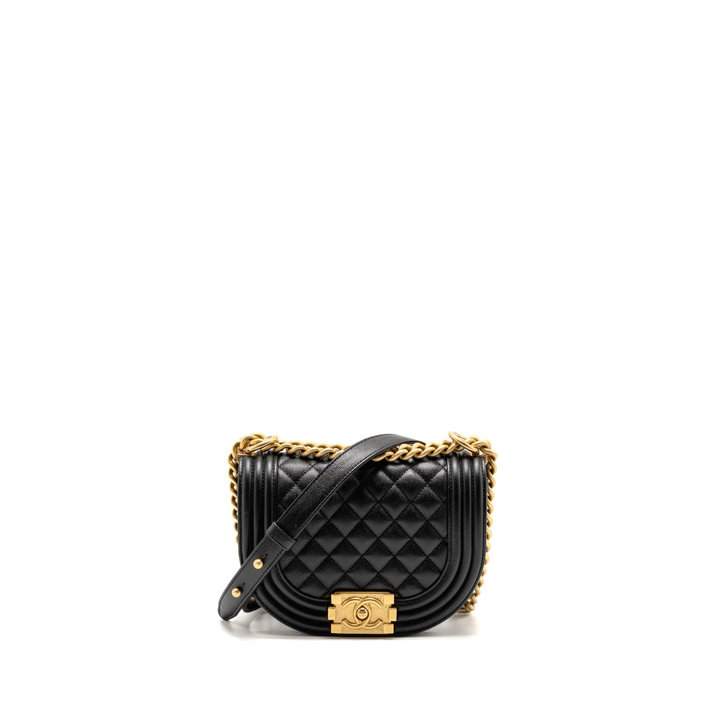 Chanel 22A Round Boy Messenger Caviar GHW Black Messenger Bag