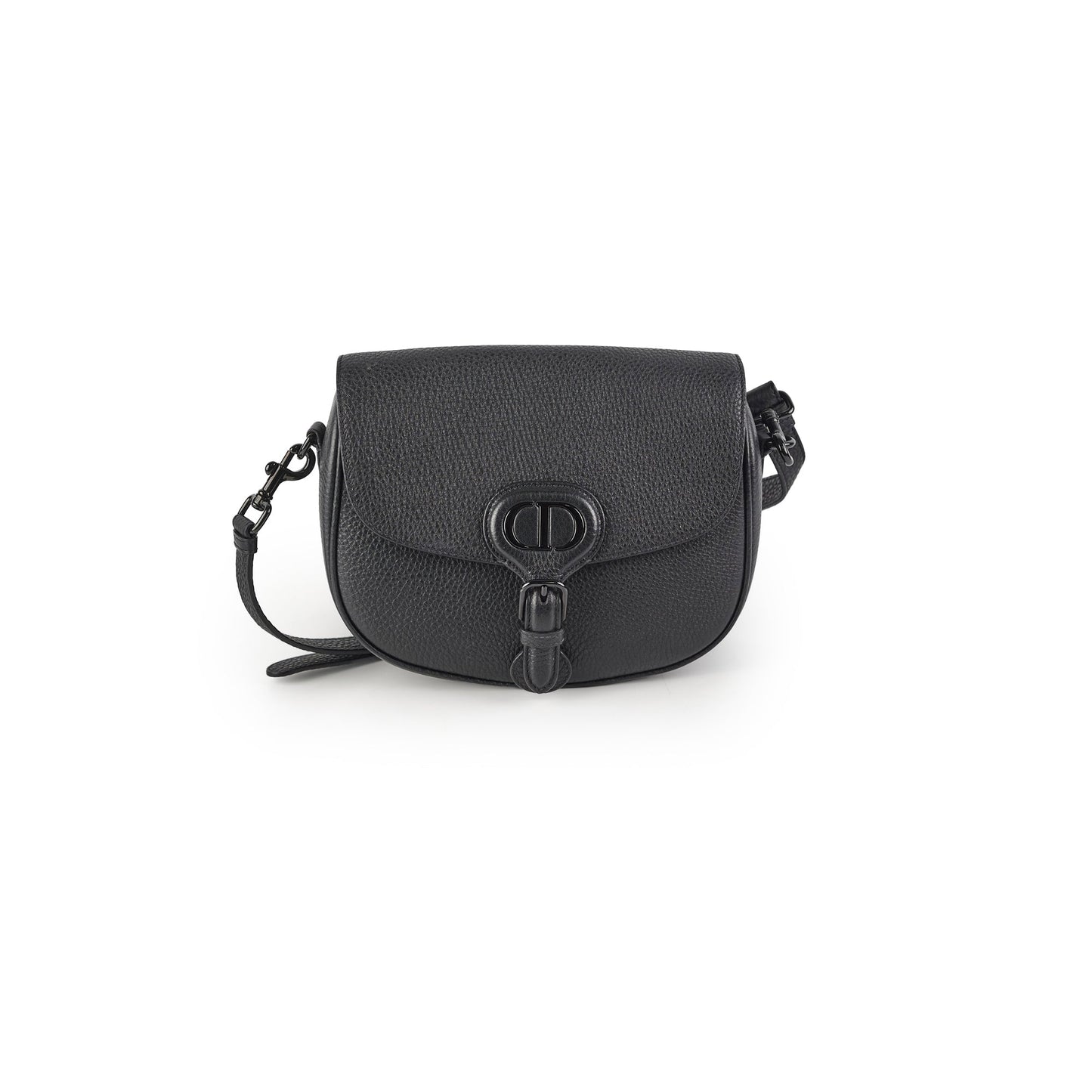 Dior Christian Grained Calfskin Bobby Crossbody Bag Black Medium Flap