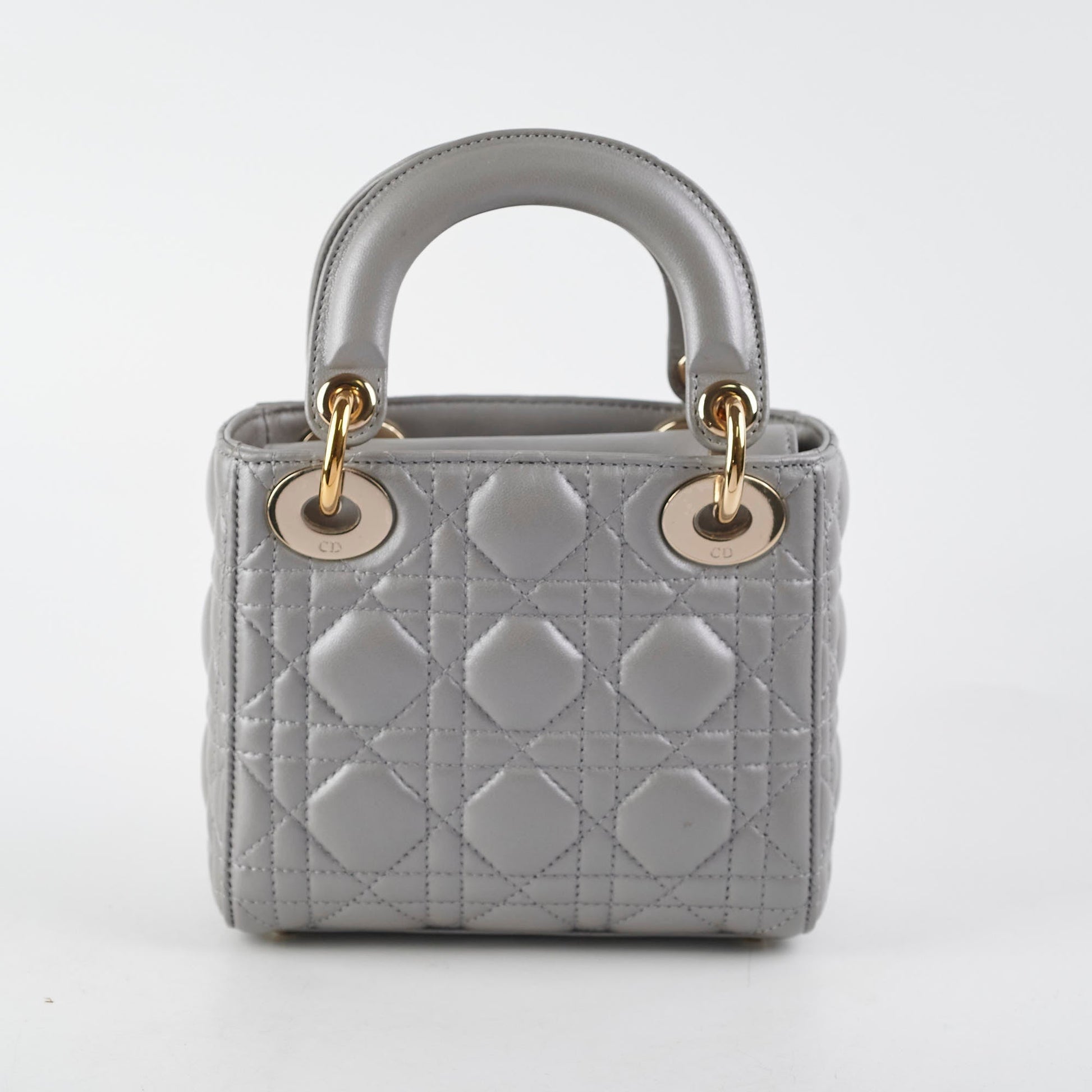 Dior Christian Lady Grey Crossbody Bag Lambskin Gray Mini