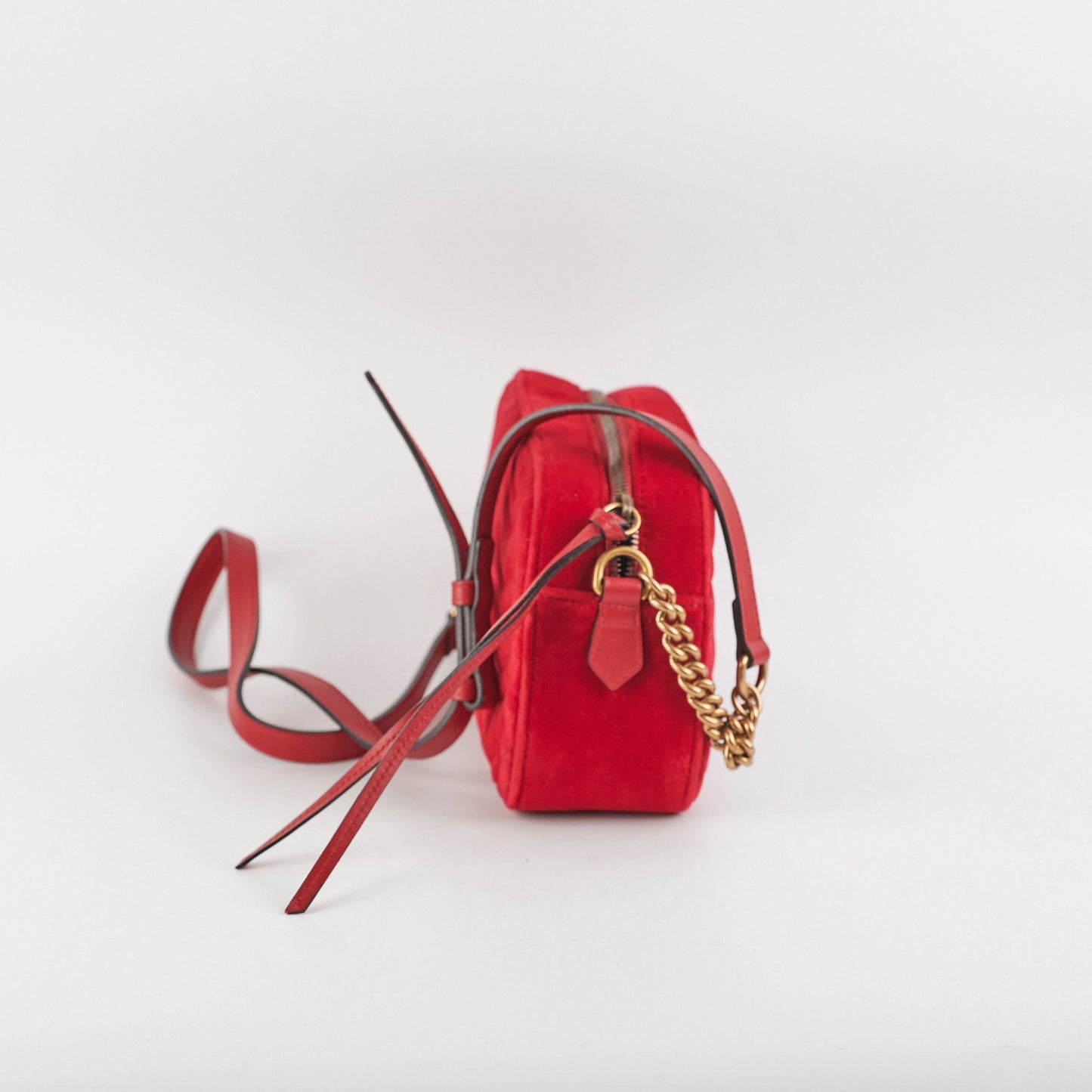 Gucci Marmont Velvet Crossbody Bag Red Small Velvet Red