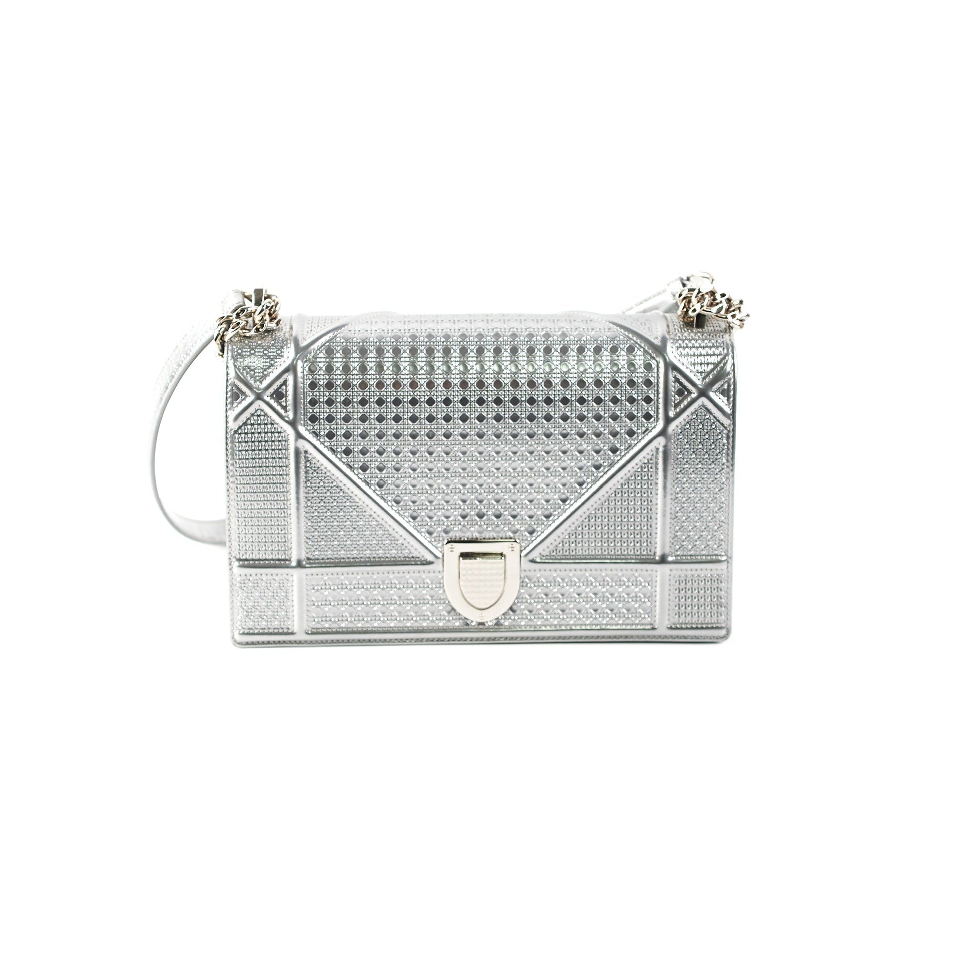 Dior ama Metallic Crossbody Bag Silver Medium