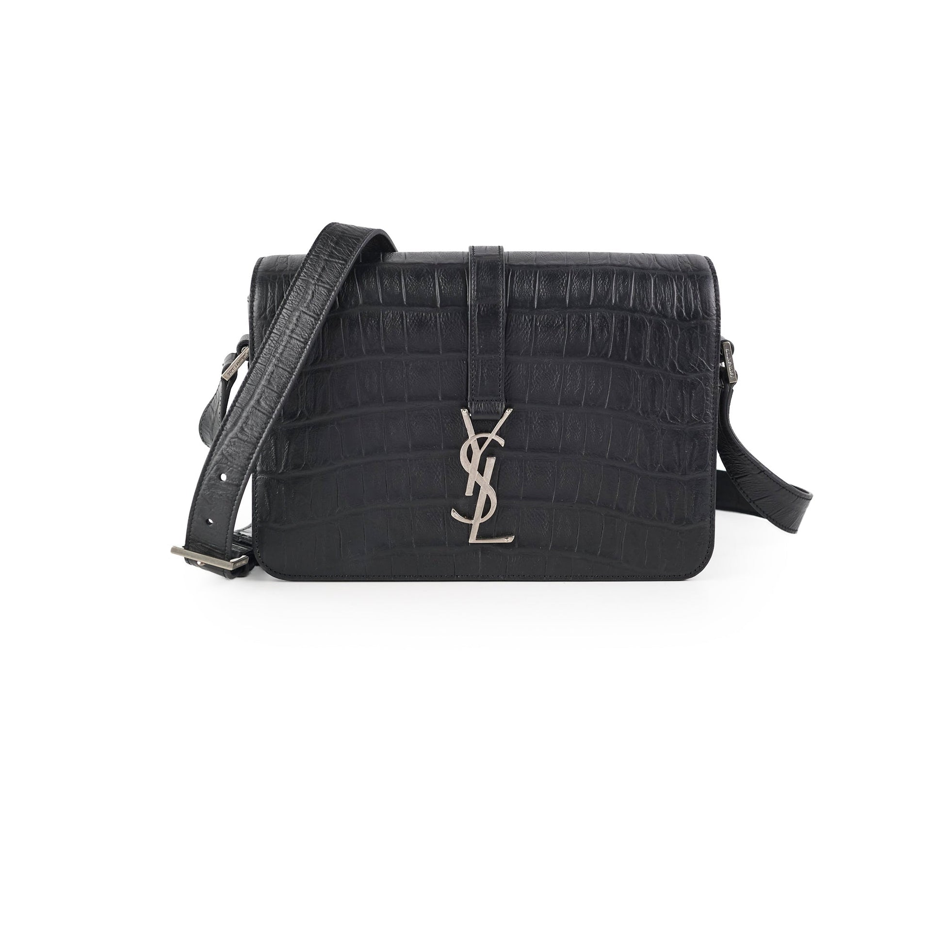 YSL Saint Laurent Croc Crossbody Black Embossed Crossbody Bag