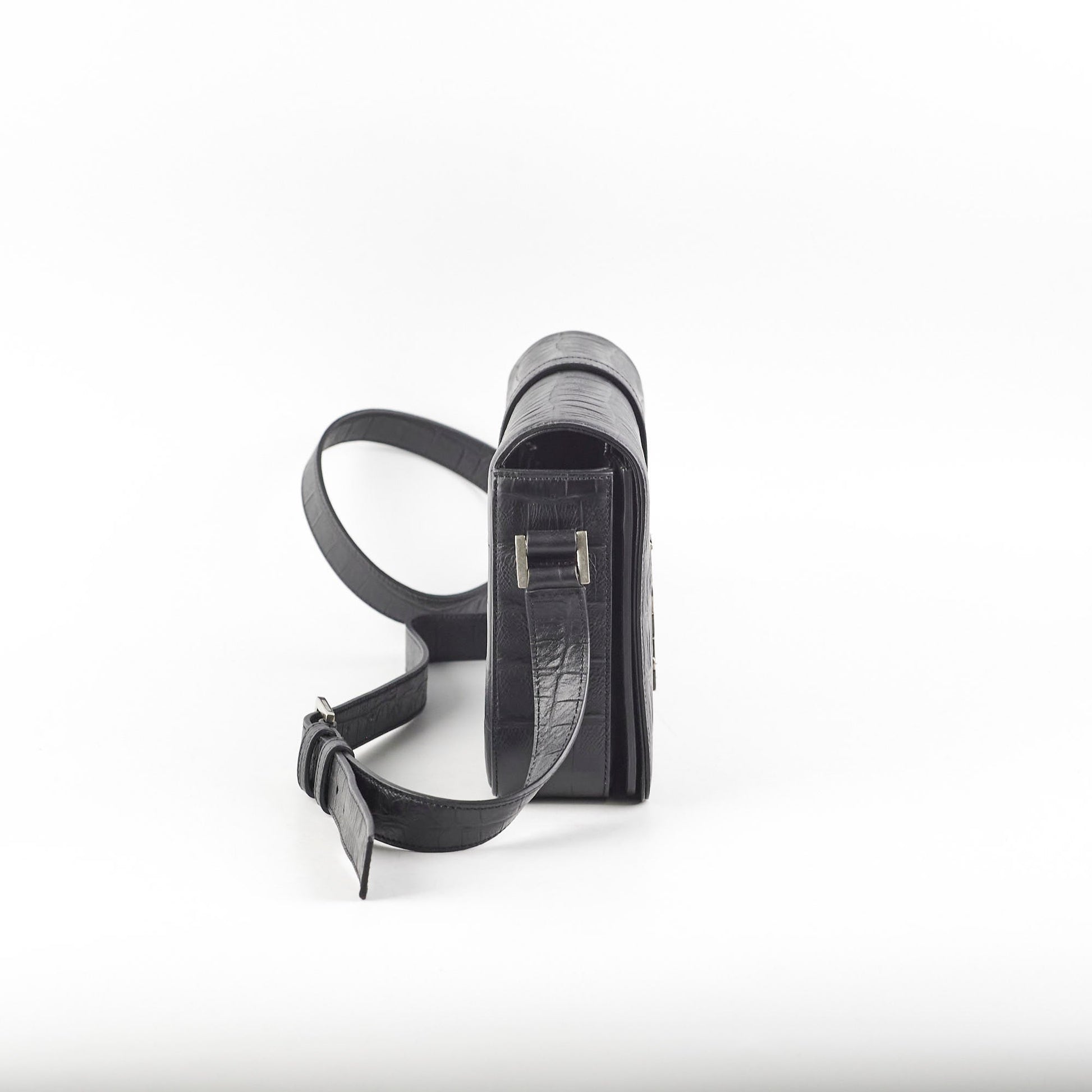 YSL Saint Laurent Croc Crossbody Black Embossed Crossbody Bag