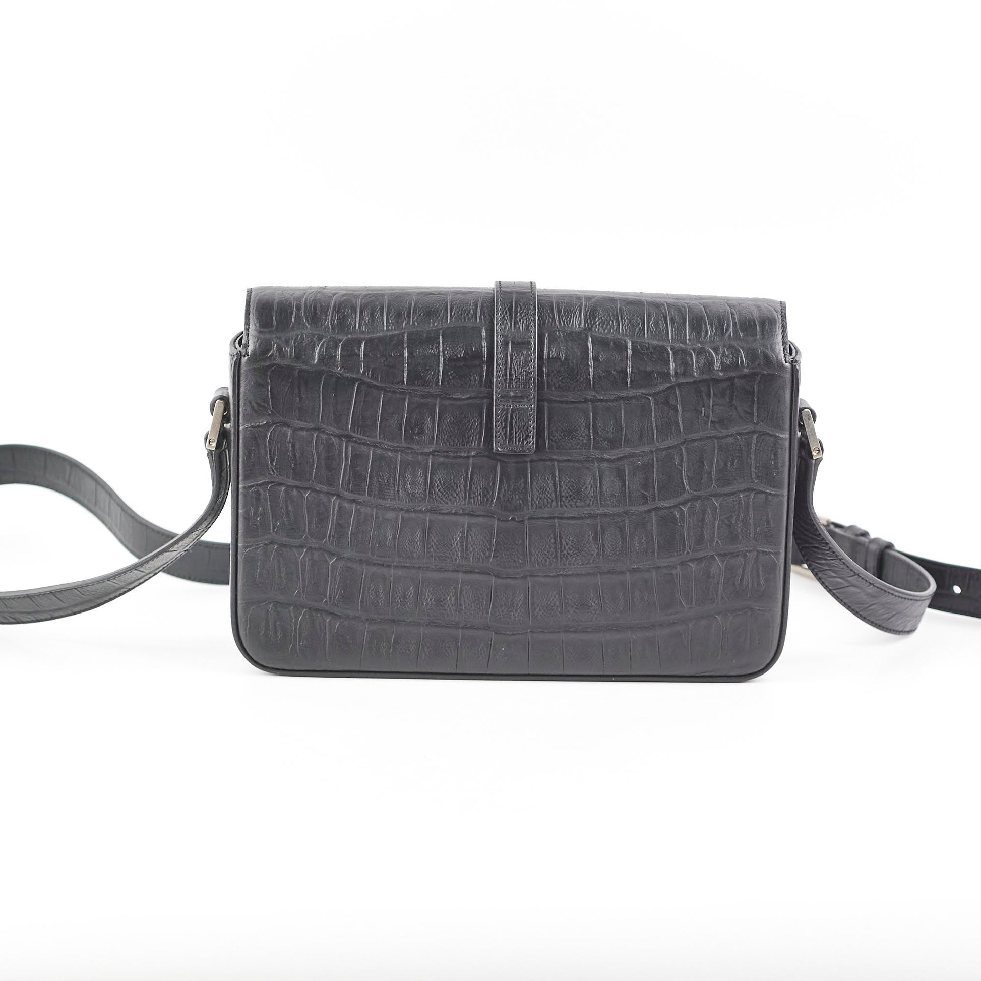 YSL Saint Laurent Croc Crossbody Black Embossed Crossbody Bag