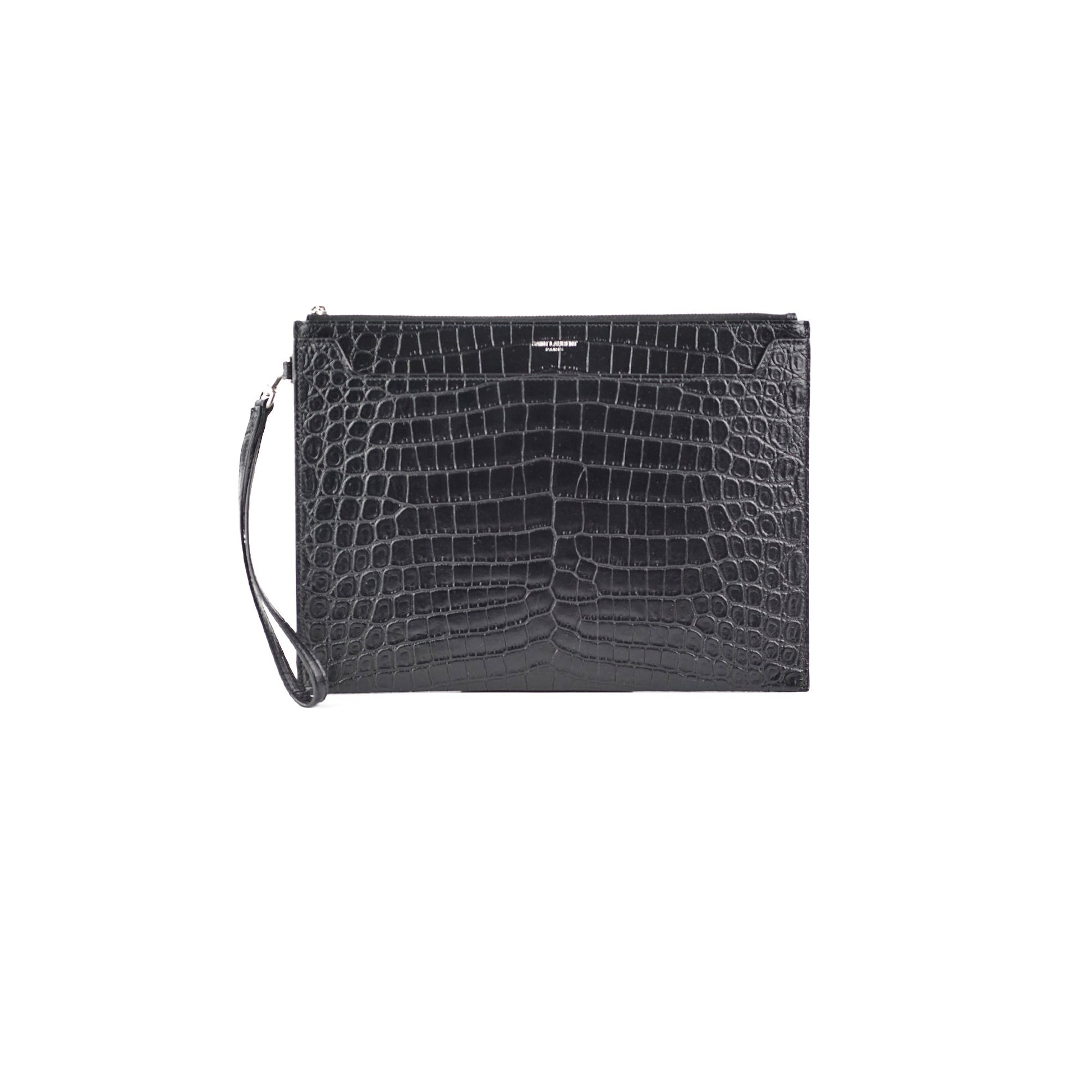 YSL Saint Laurent Croc Clutch Black Embossed Clutch Bag Embossed Black Clutch