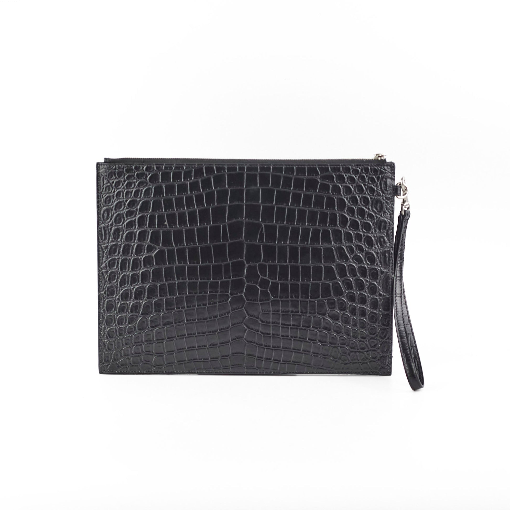 YSL Saint Laurent Croc Clutch Black Embossed Clutch Bag Embossed Black Clutch