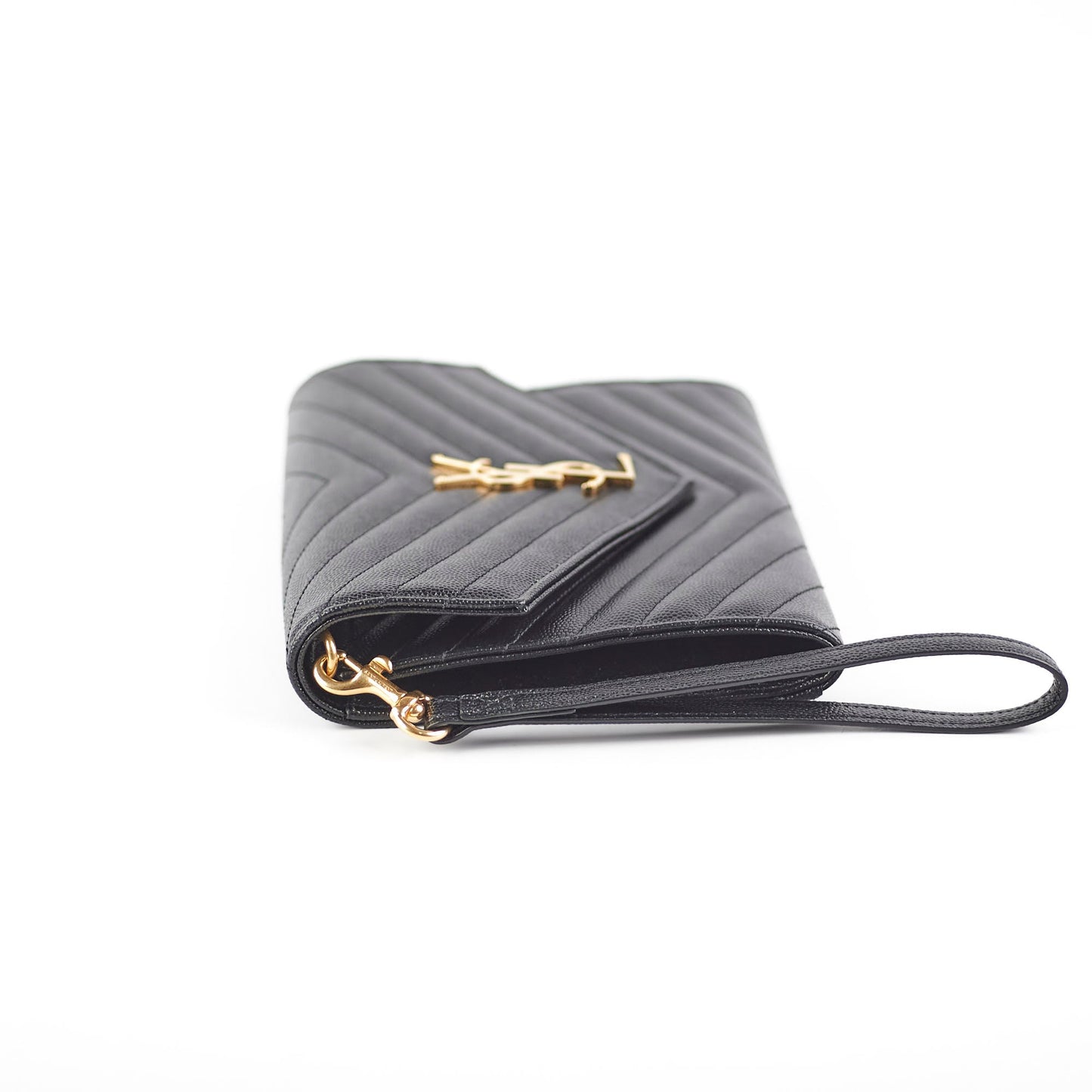 YSL Saint Laurent Grained Clutch Wristlet Leather Black Clutch Bag