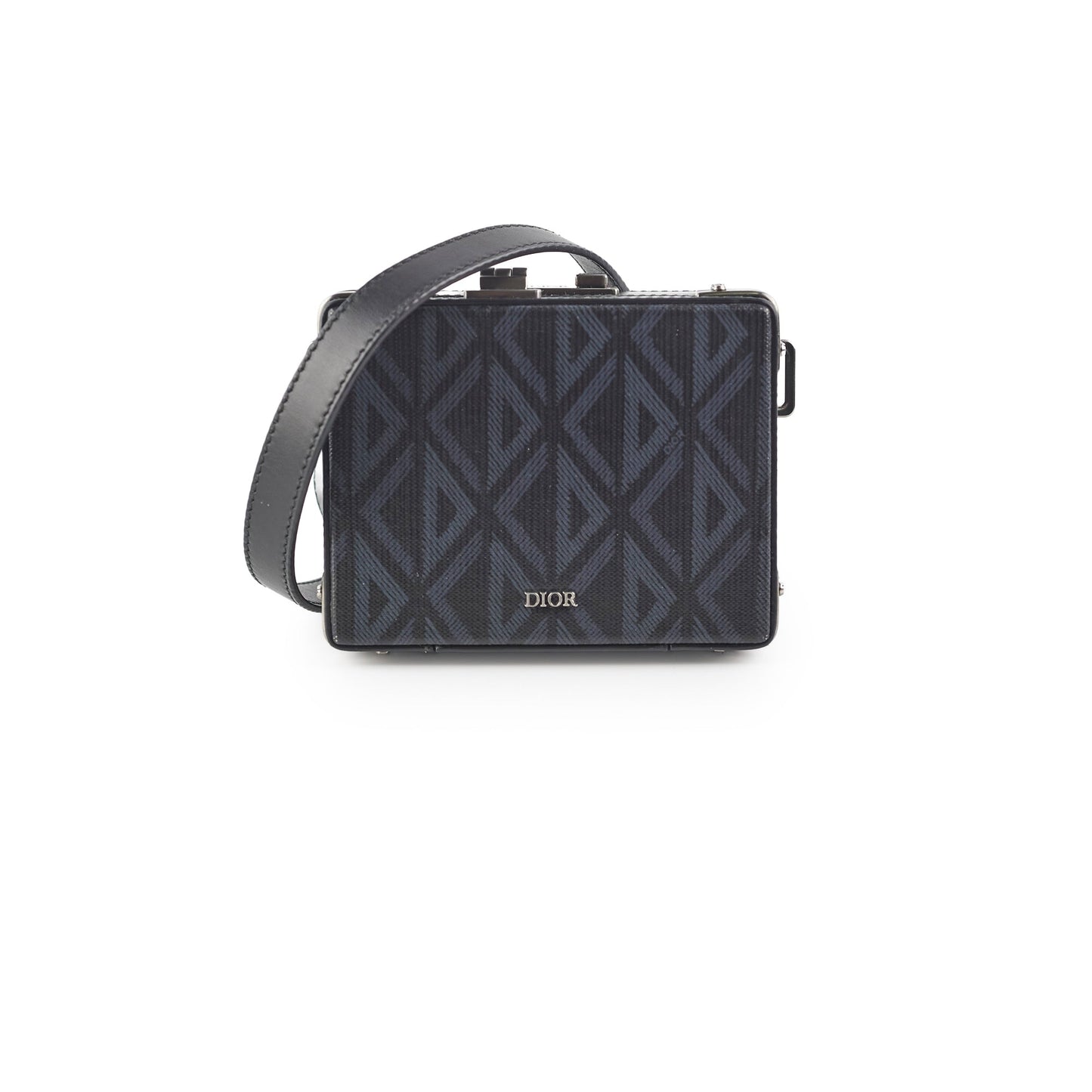 Dior Christian Lock Crossbody Bag Canvas Black Blue