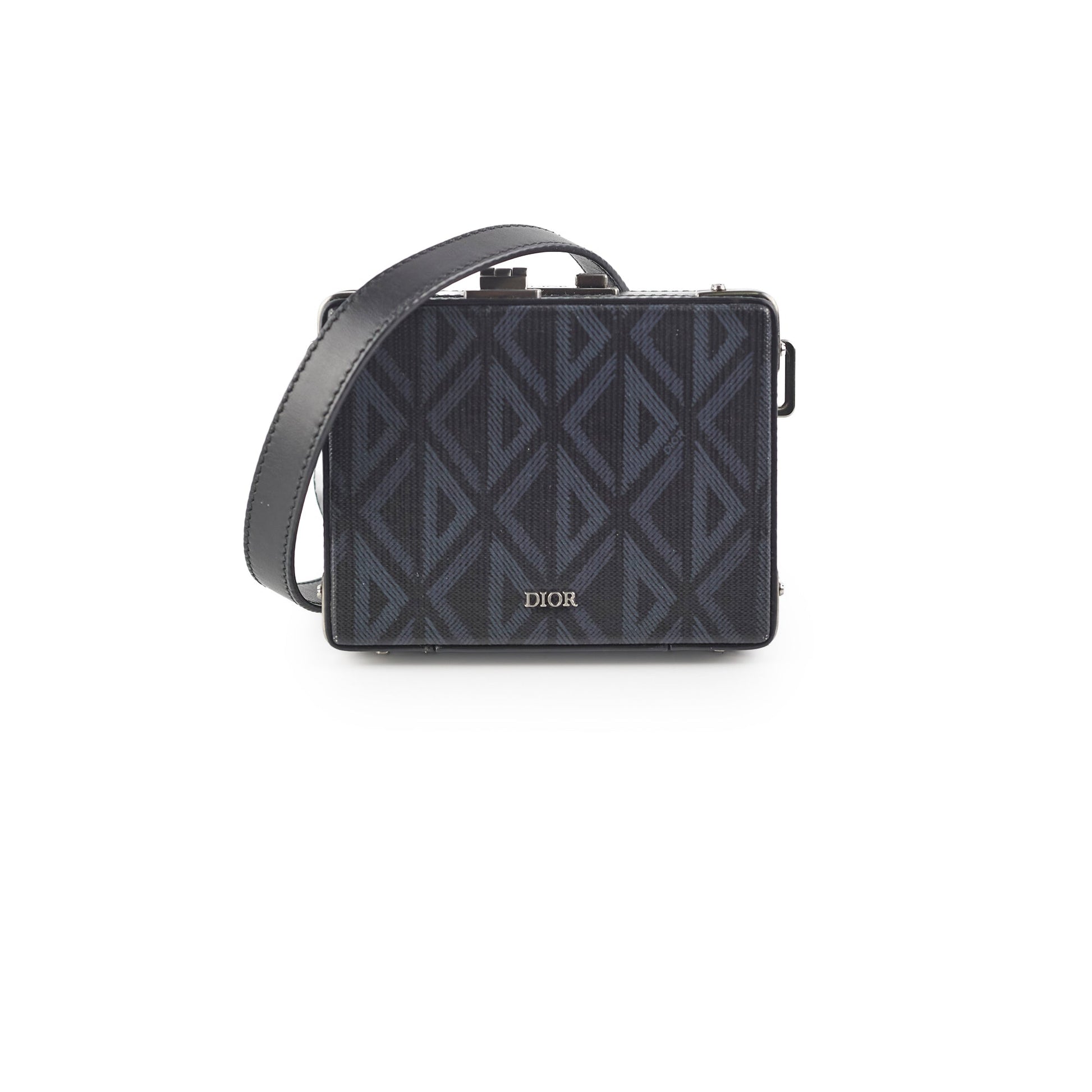 Dior Christian Lock Crossbody Bag Canvas Black Blue