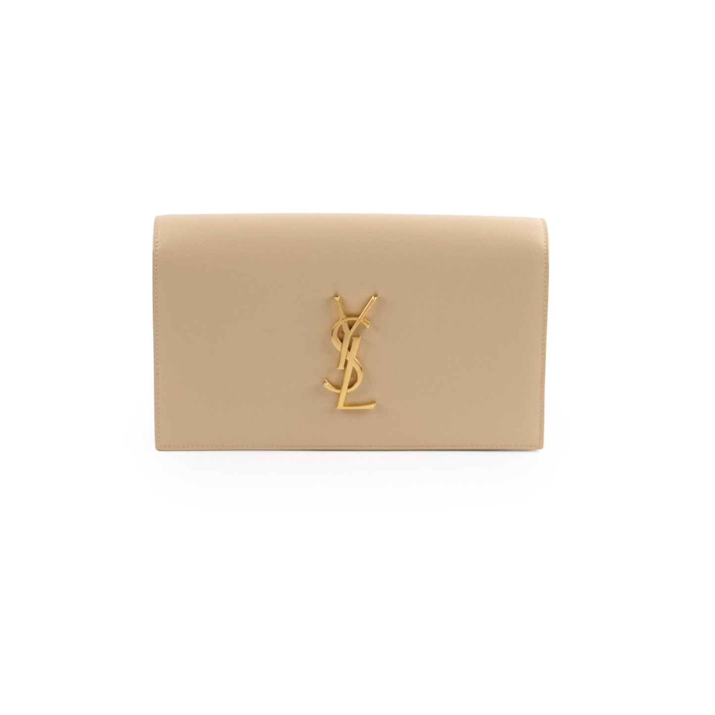 YSL Saint Laurent Clutch Grained Calfskin Beige Clutch Bag