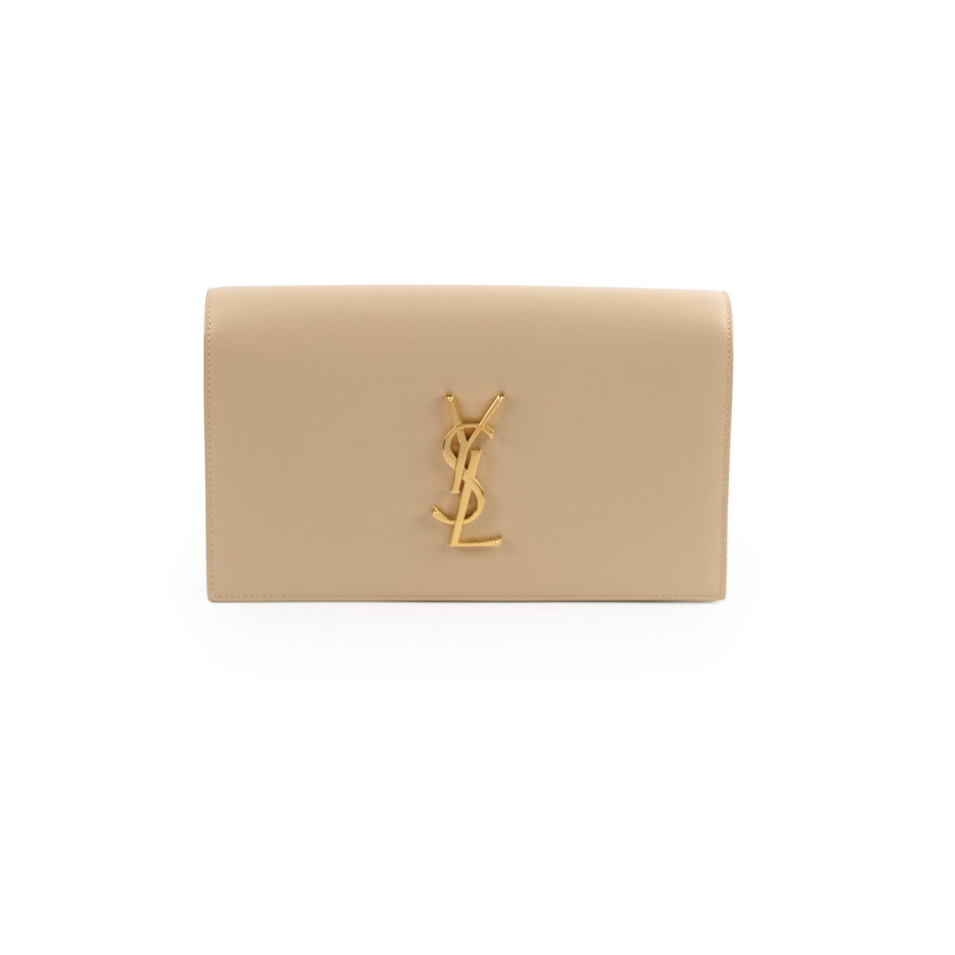 YSL Saint Laurent Clutch Grained Calfskin Beige Clutch Bag